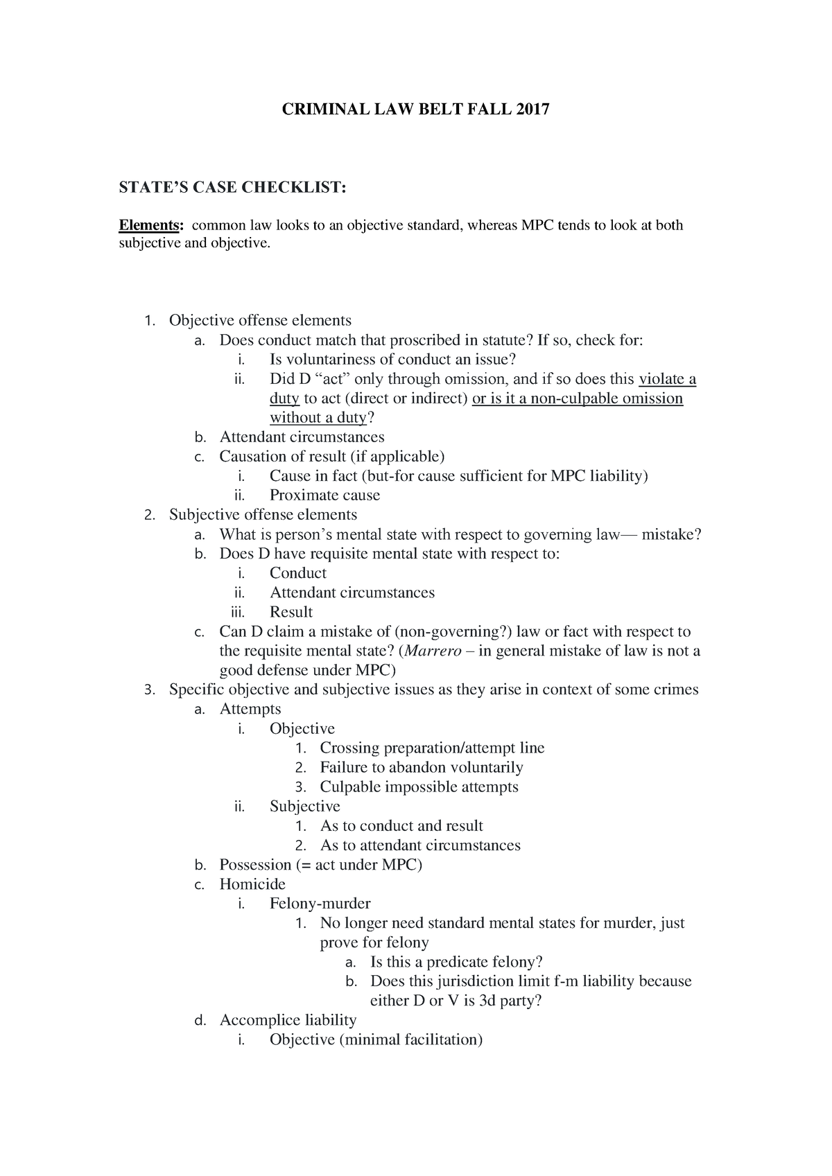 criminal law essay checklist