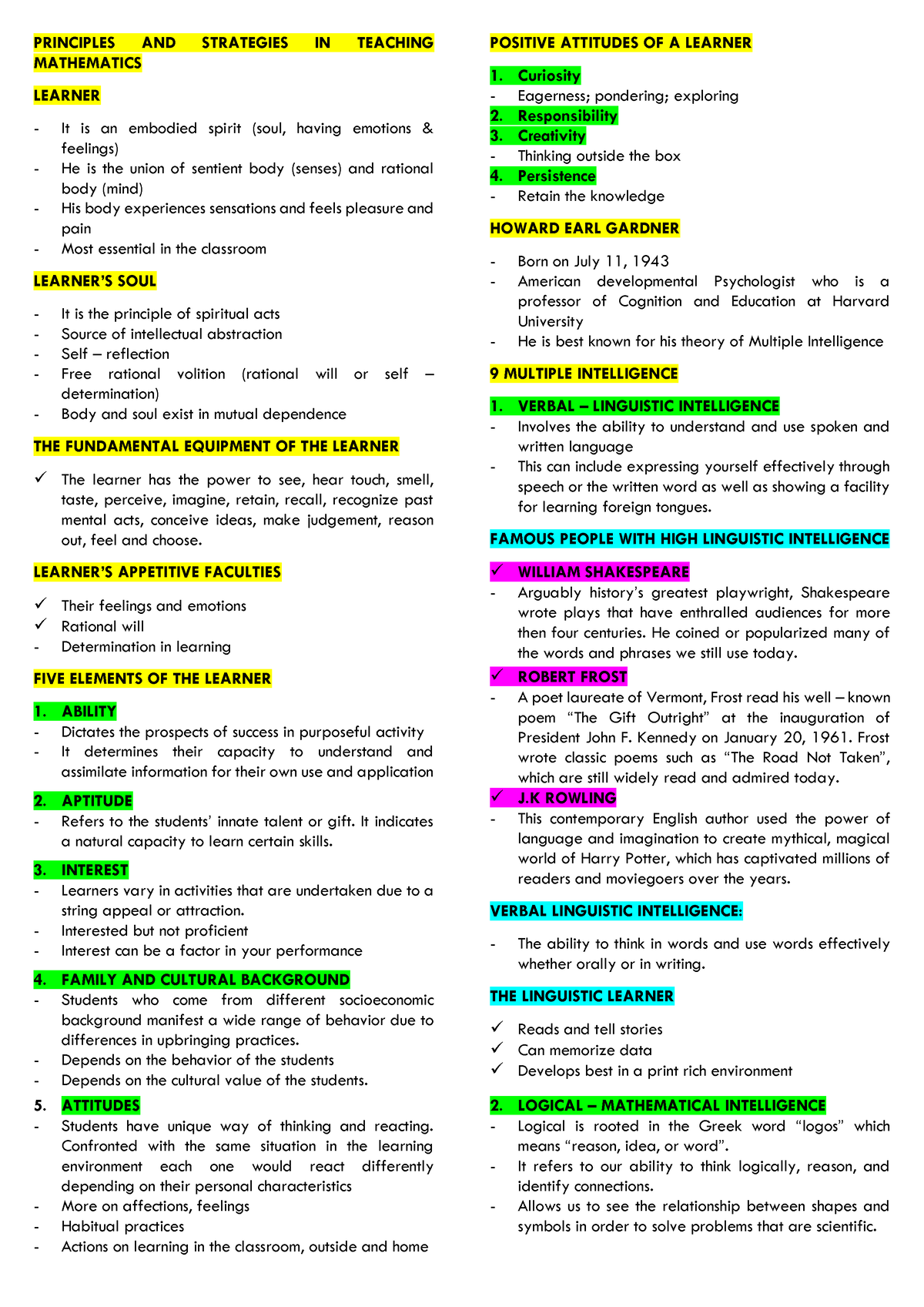 Principles In Teaching And Learning Mathematics - Principles And 