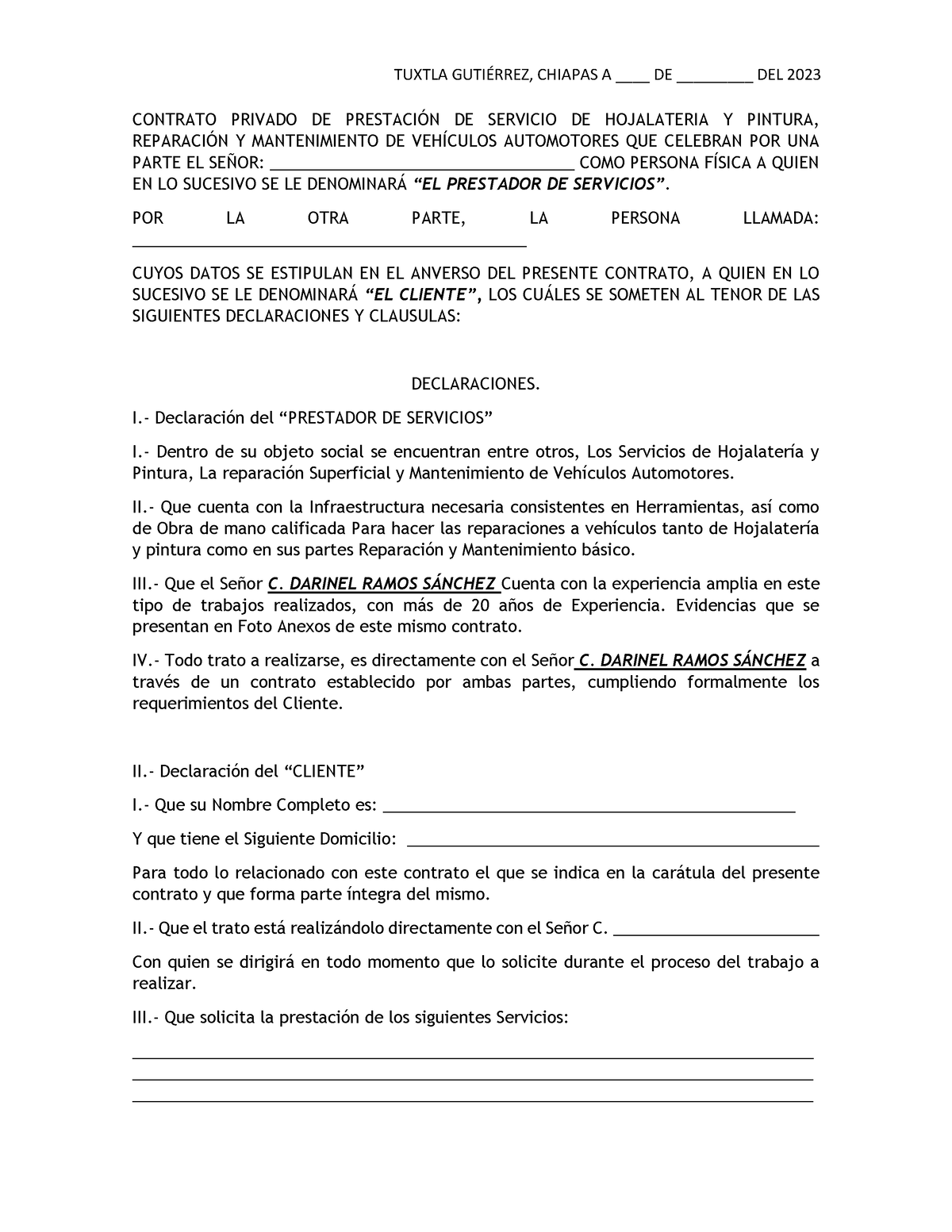 Contrato TIO DARI - CONTRATO PRIVADO DE PRESTACI”N DE SERVICIO DE ...