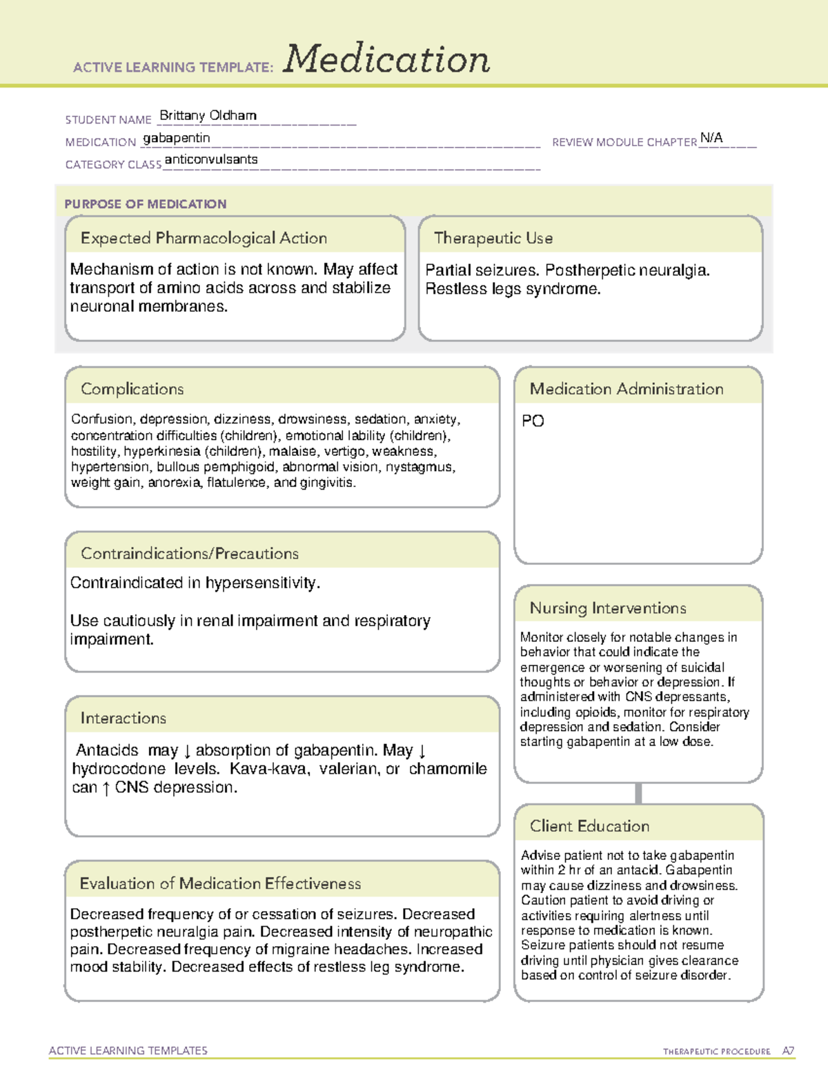 G Medications 1 - G. Gouda - STUDENT NAME ...