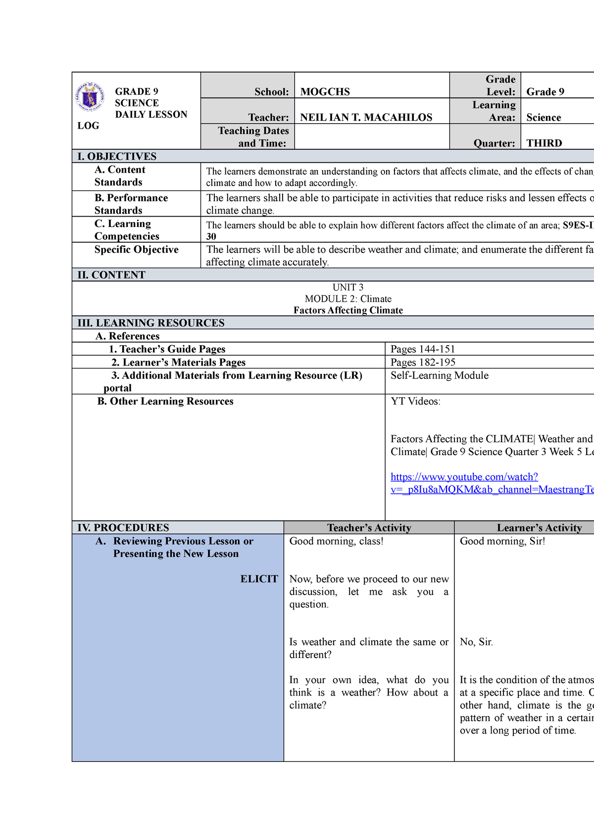 Climate Change Lesson Plans Primary School