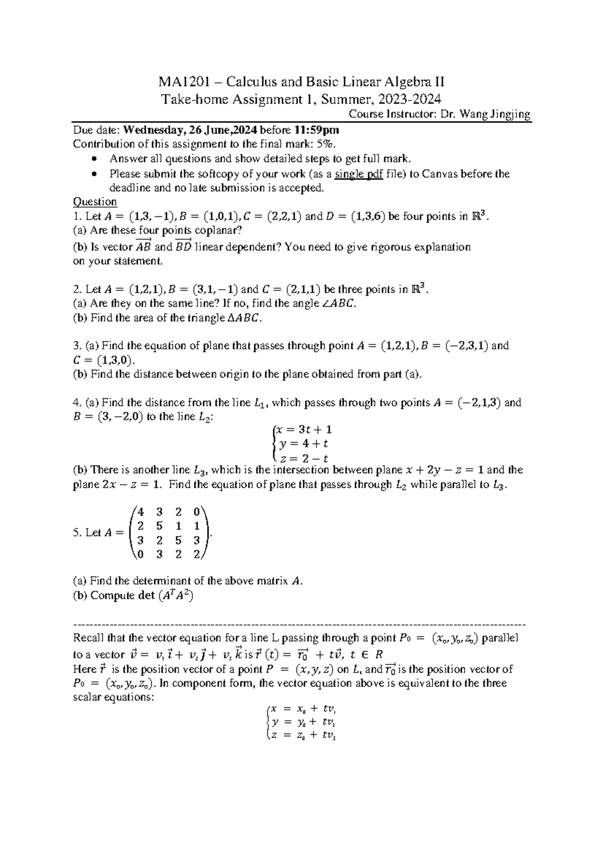 MA1201 HW1 - dsfsaesefd - MA 1201 – Calculus and Basic Linear Algebra ...