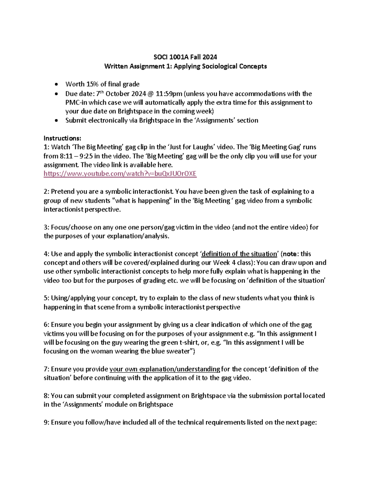 Assignment 1 Fall 2024 - idek - SOCI 1001A Fall 2024 Written Assignment ...