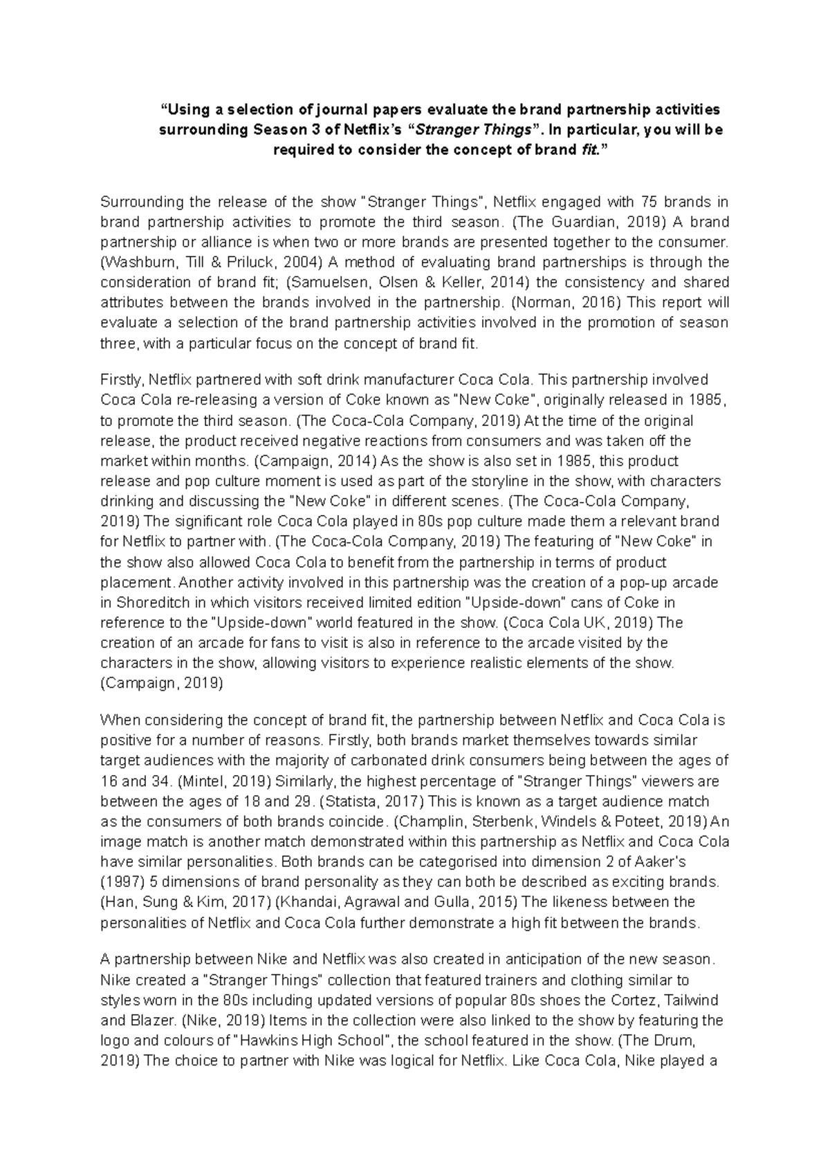 Brand Partnerships - “Using a selection of journal papers evaluate the ...