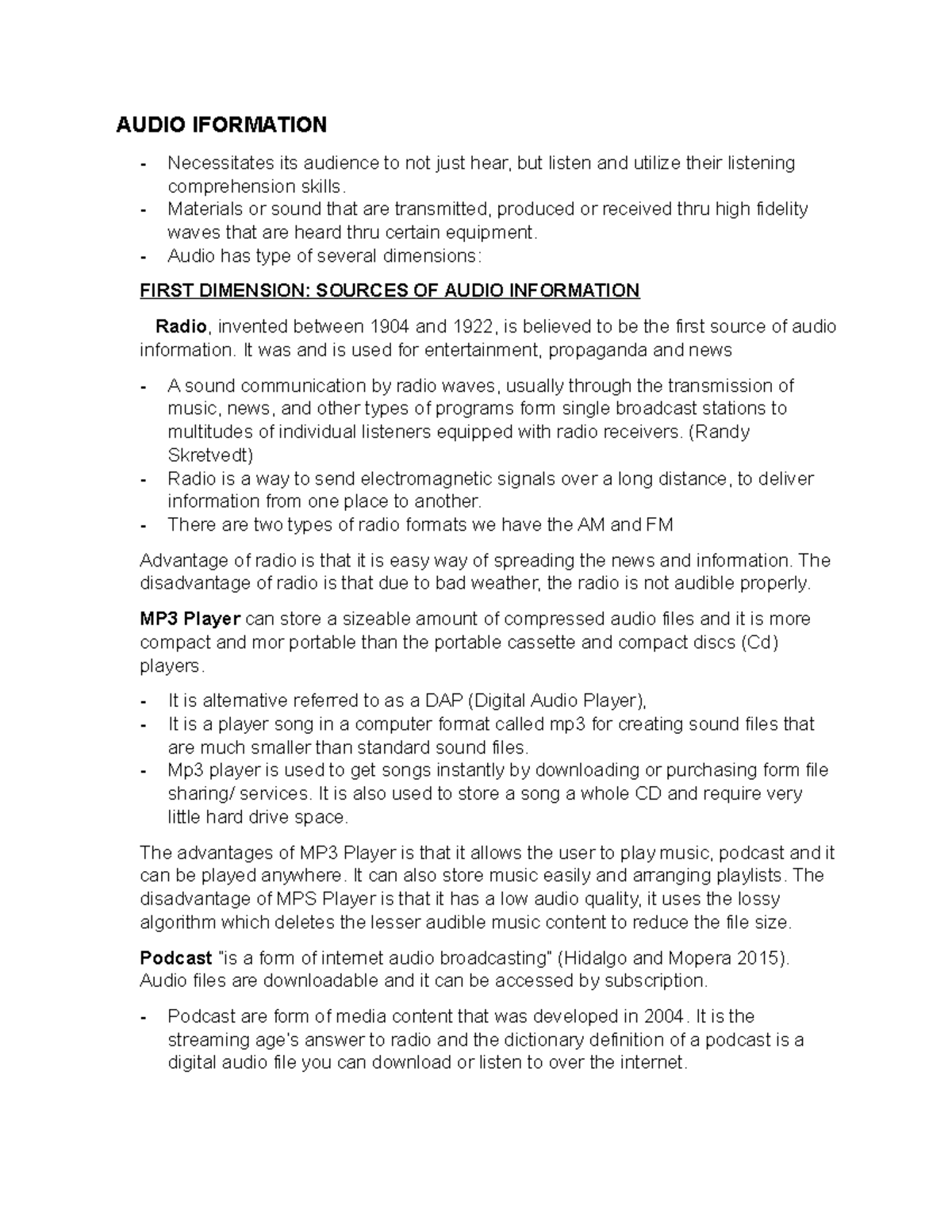 MIL Reporting - for humss - AUDIO IFORMATION Necessitates its audience ...