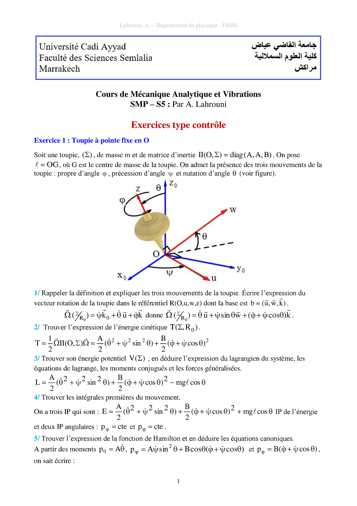 Mécanique analytique, exercice 4, double pendule, 1 
