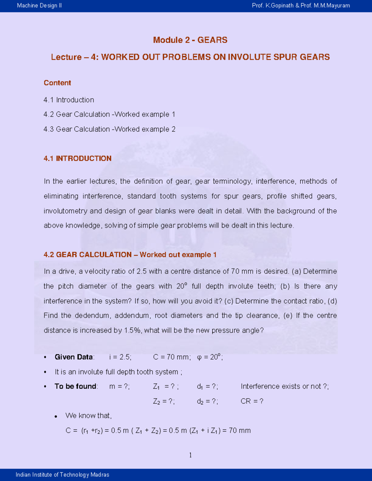 2 4 - Vdh - Module 2 - GEARS Lecture – 4: WORKED OUT PROBLEMS ON ...