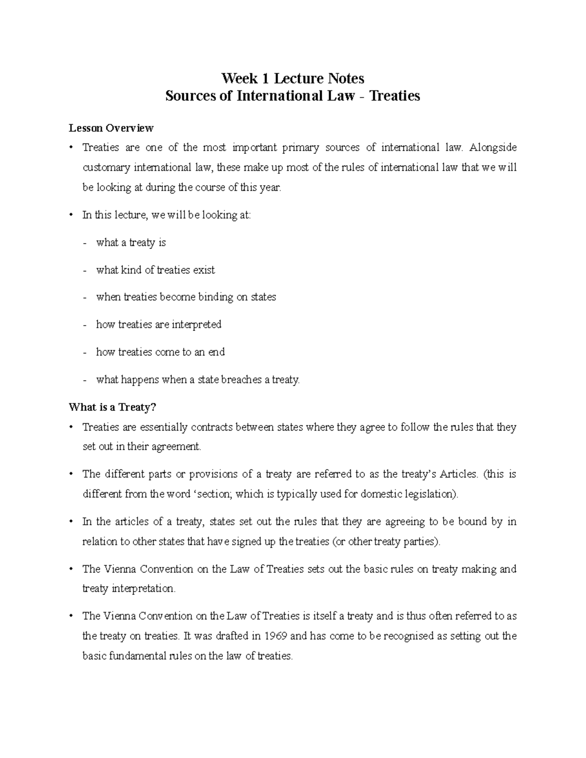 1. Sources of International Law - Treaties Notes - PBL3001F - UCT - Studocu
