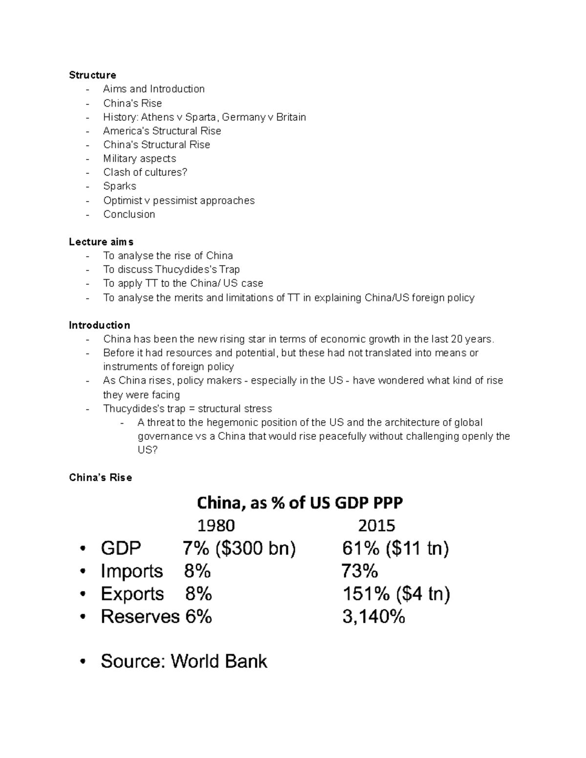Lecture 6 - Thucydides Trap The US and China - Structure - Aims and ...