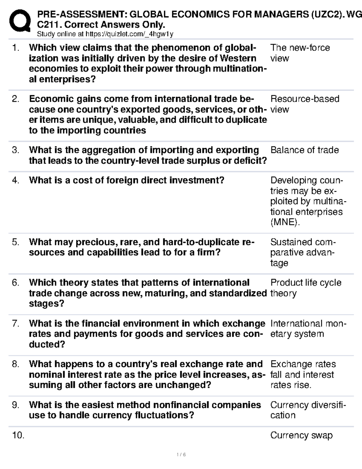 Global Economics For Managers (UZC2) C211 - C211. Correct Answers Only ...