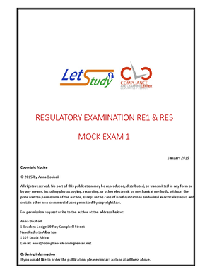 RE Mock Exam 1 Jan 2019 - Re 5 material - REGULATORY EXAMINATION RE1 ...
