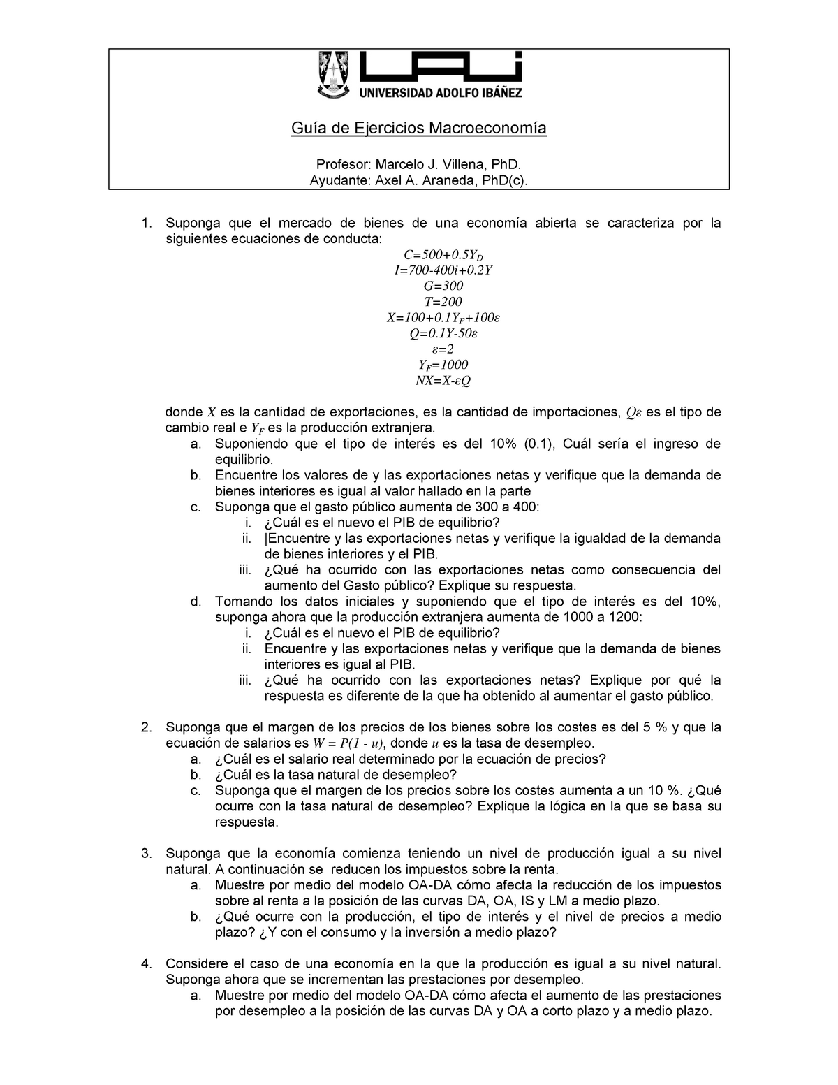 Guia 2 Macro - Guía De Ejercicios Macroeconomía Profesor: Marcelo J ...