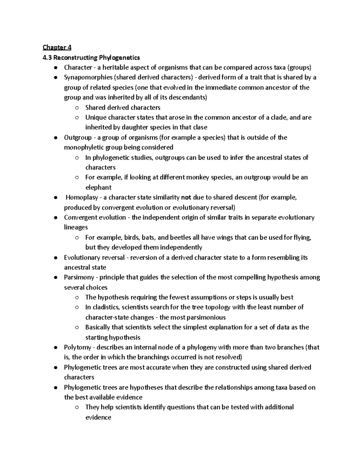 Textbook Typed Notes - Chapter 4 4 Reconstructing Phylogenetics ...