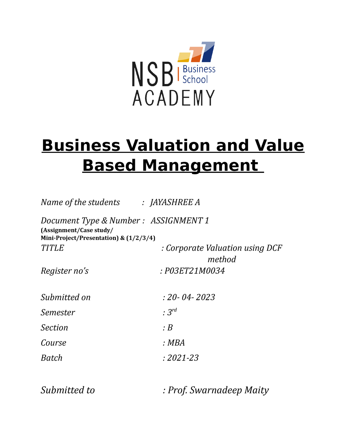 assignment of business value