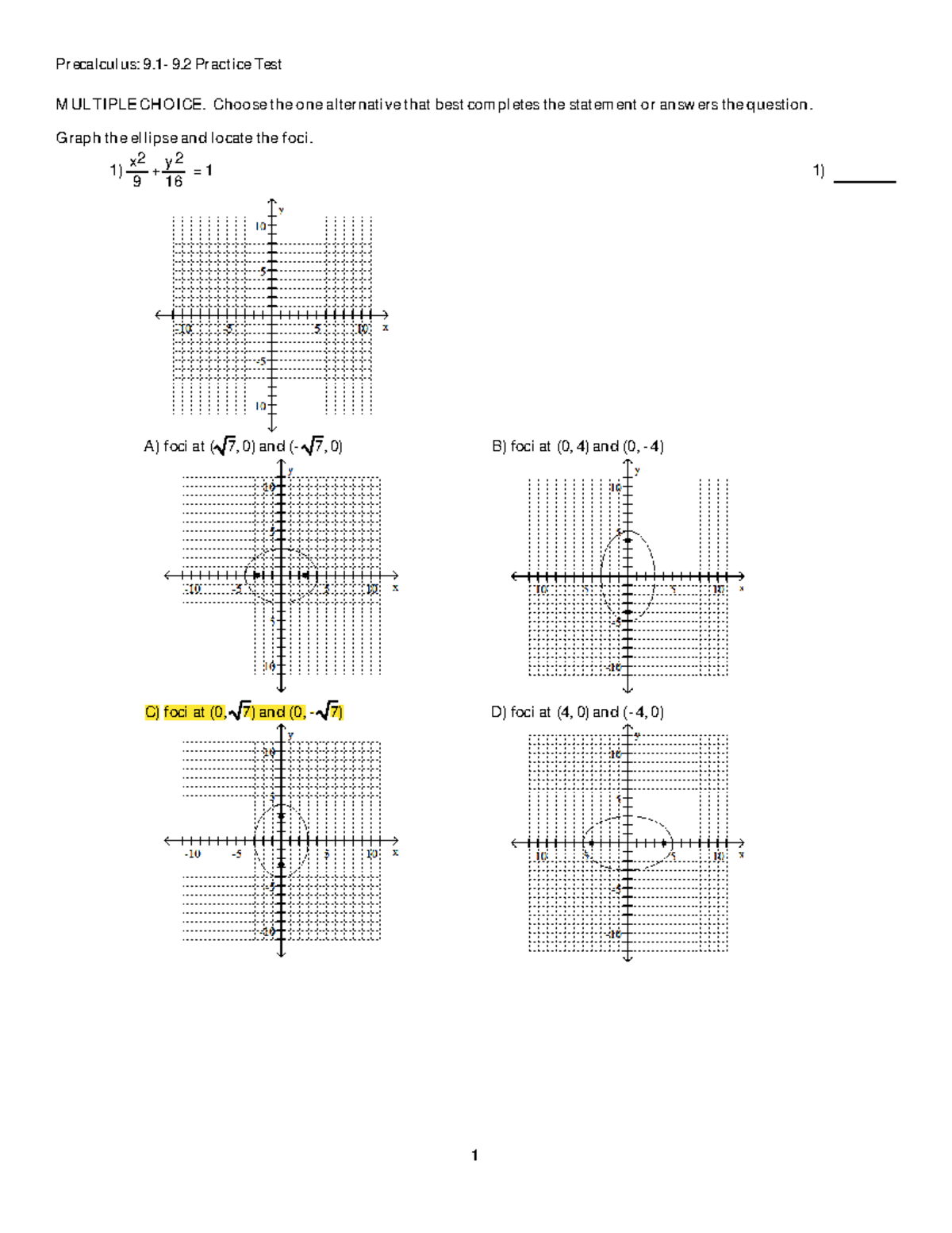 Conics Problems Activity 5 Math IV Math III regularity and