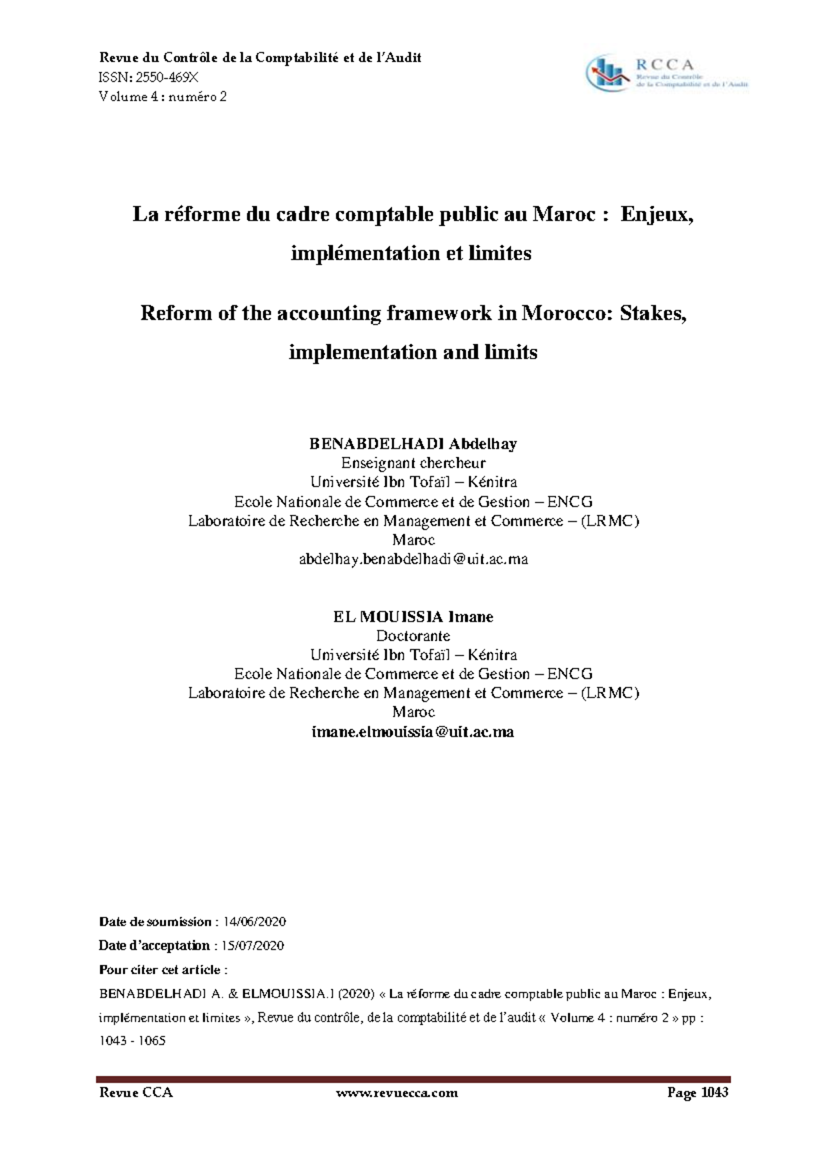 607 Article Text 2302 1 10 202008 29 Issn 2550 469x Volume 4 Numéro 2 La Réforme Du Cadre 