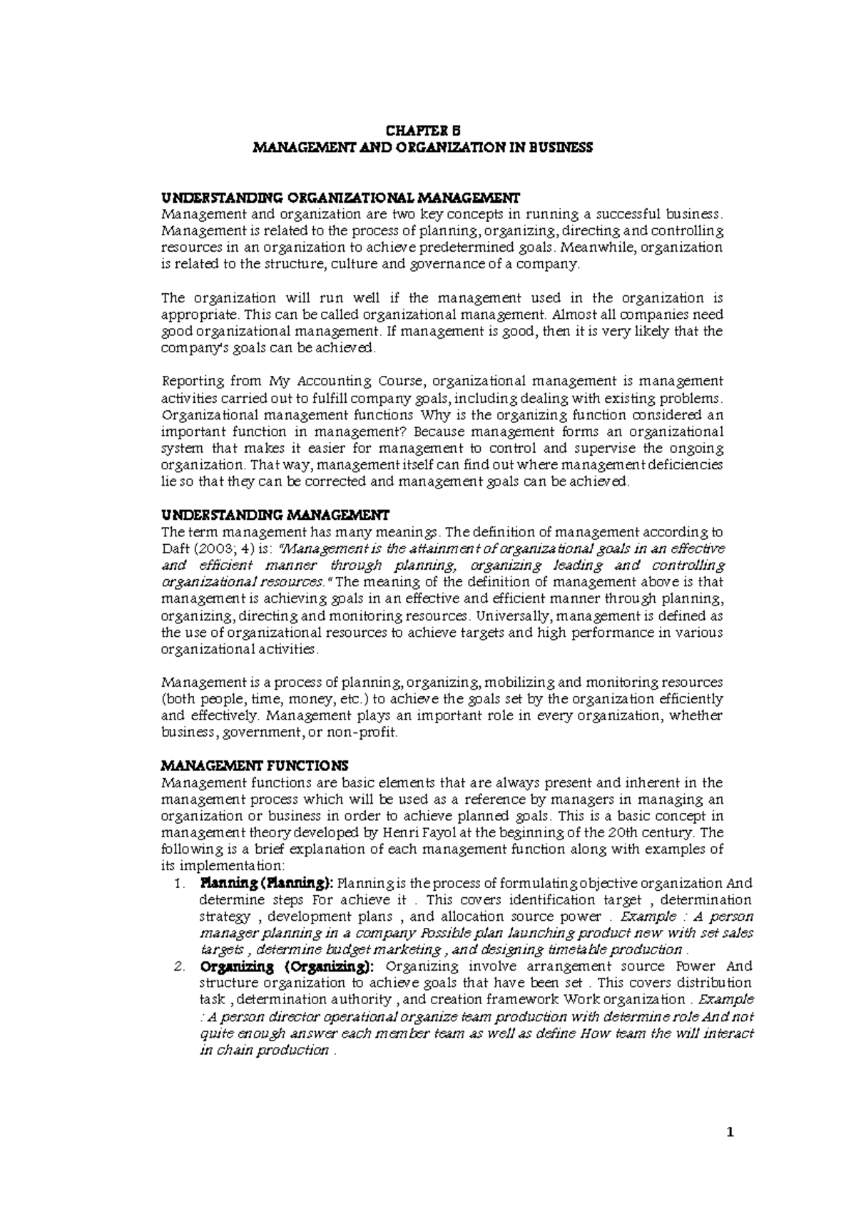 Management And Organization In Business - CHAPTER 5 MANAGEMENT AND ...