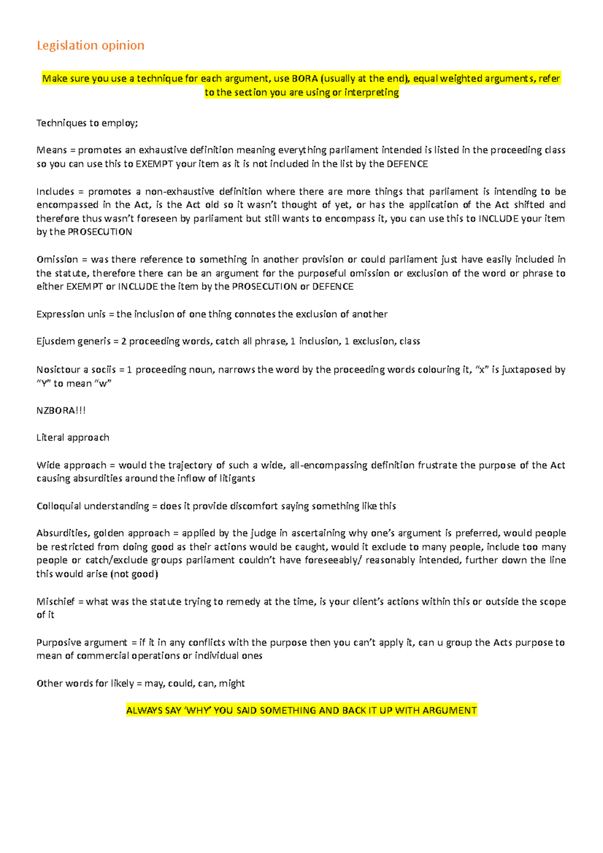 Legislation opinion - Notes - Legislation opinion Make sure you use a ...