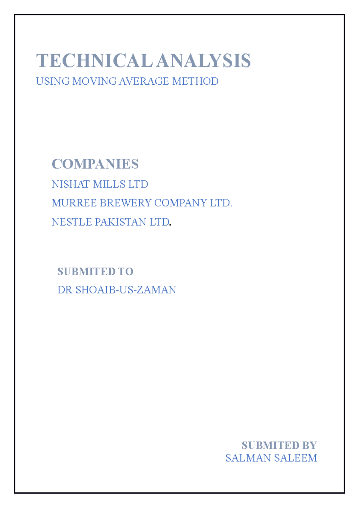 Technical Analysis - TECHNICAL ANALYSIS USING MOVING AVERAGE METHOD ...