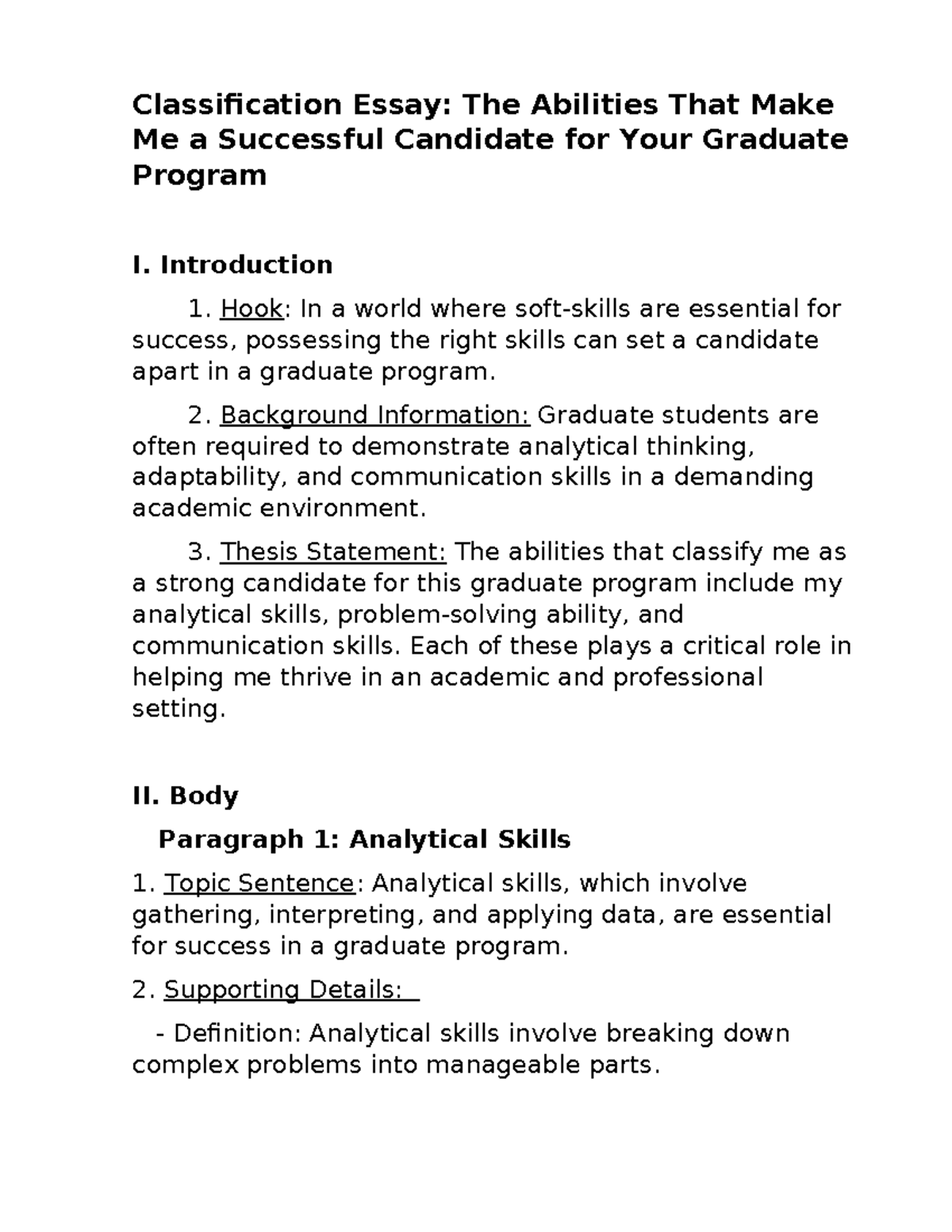 Classification Essay - Nope - Classification Essay: The Abilities That ...