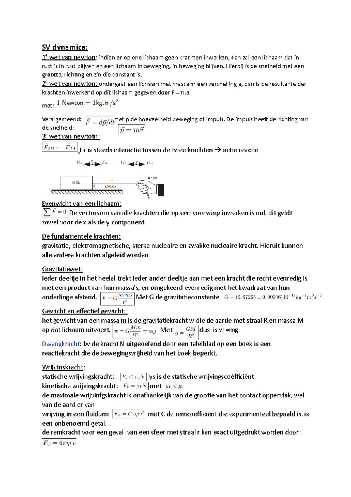 SV Dynamica - Volledig - SV Dynamica: 1 E Wet Van Newton: Indien Er Op ...