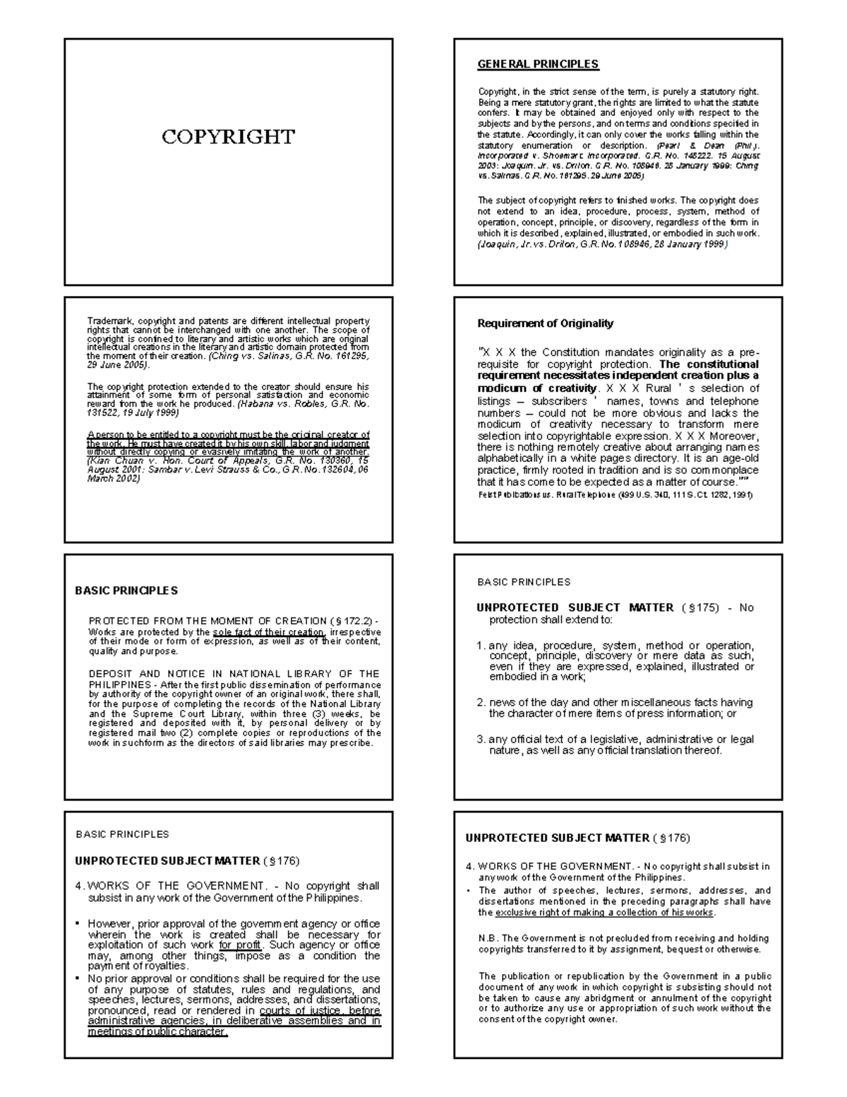 Copyright Patent - N/A - COPYRIGHT GENERAL PRINCIPLES ####### Copyright ...