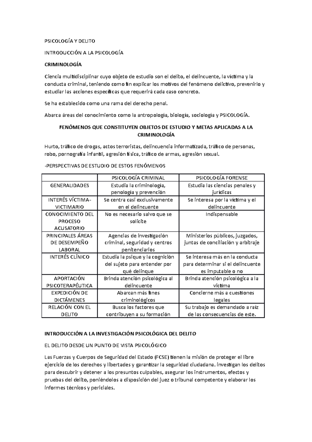 Psicología Y Delito - PSICOLOGÍA Y DELITO INTRODUCCIÓN A LA PSICOLOGÍA ...