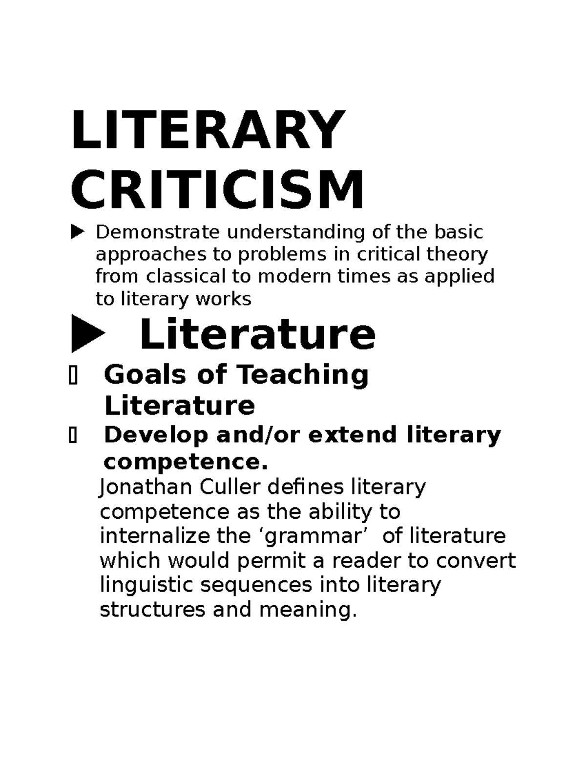 Literary Criticism - Goals of Teaching Literature - LITERARY CRITICISM ...