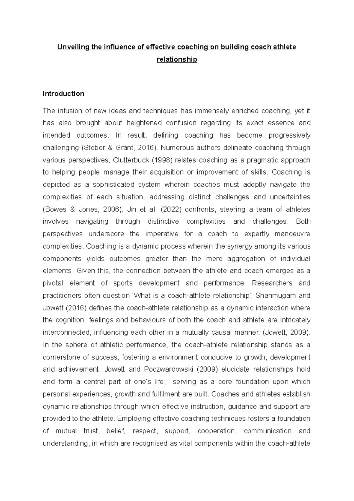 Lit review - Unveiling the influence of effective coaching on building ...