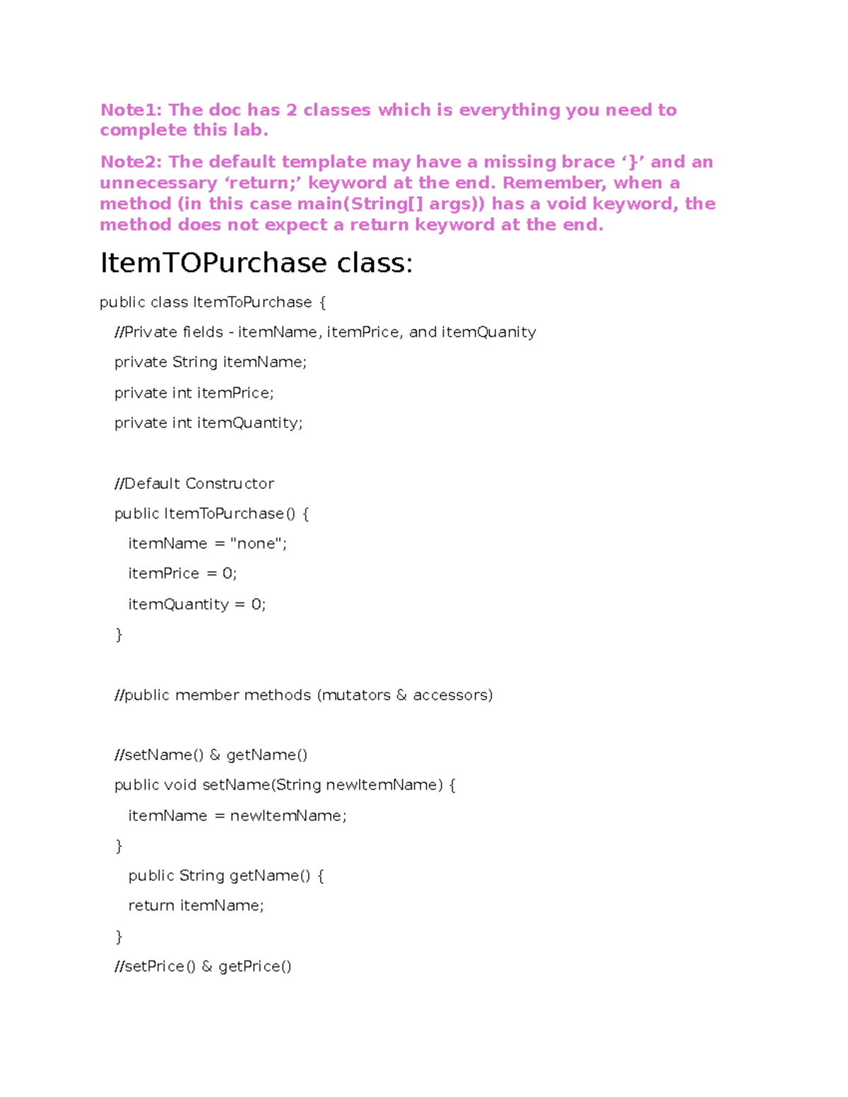 5.12 Online shopping cart (Java) Note1 The doc has 2 classes which
