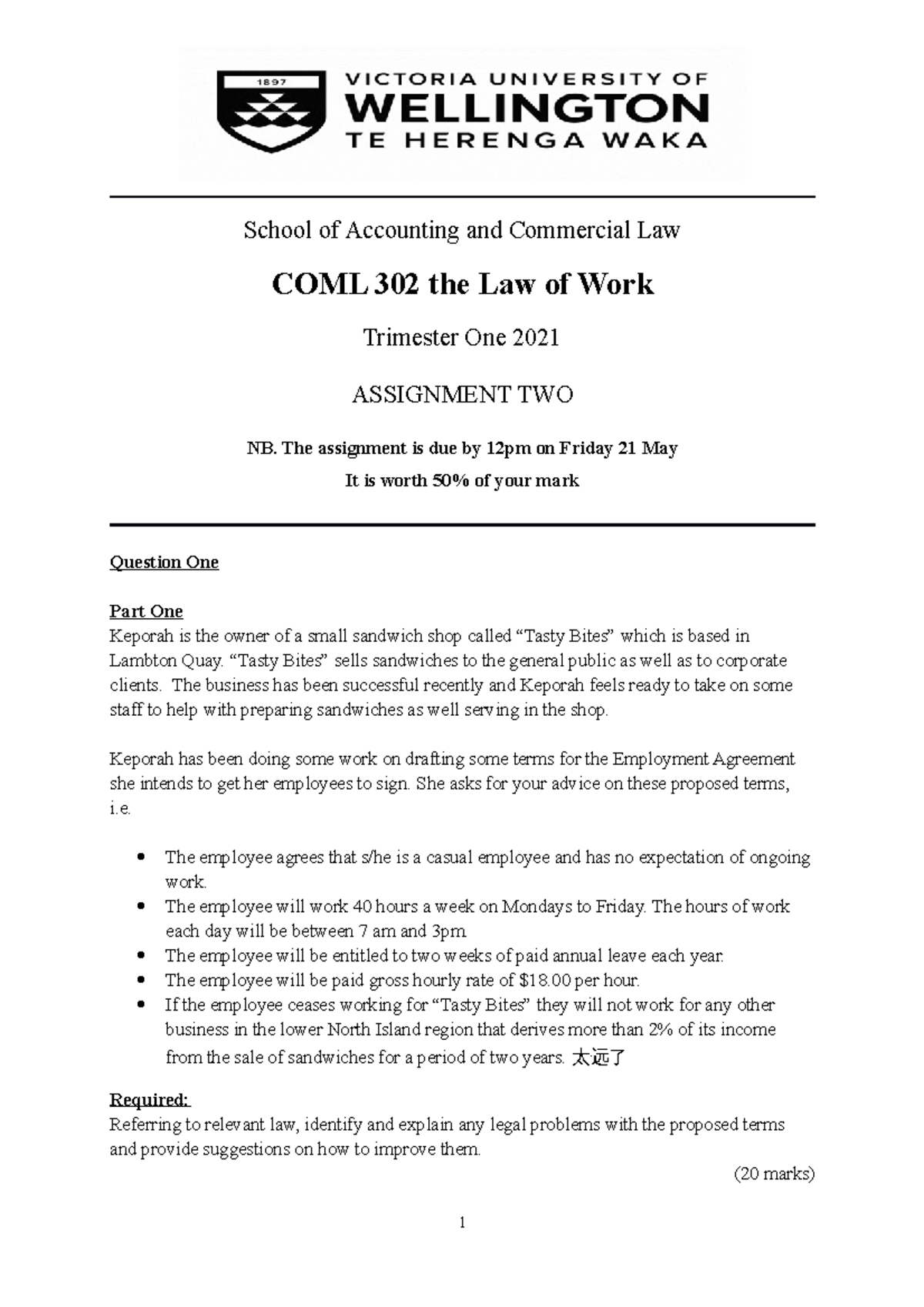 Coml 302 assignment two (final) - School of Accounting and Commercial ...