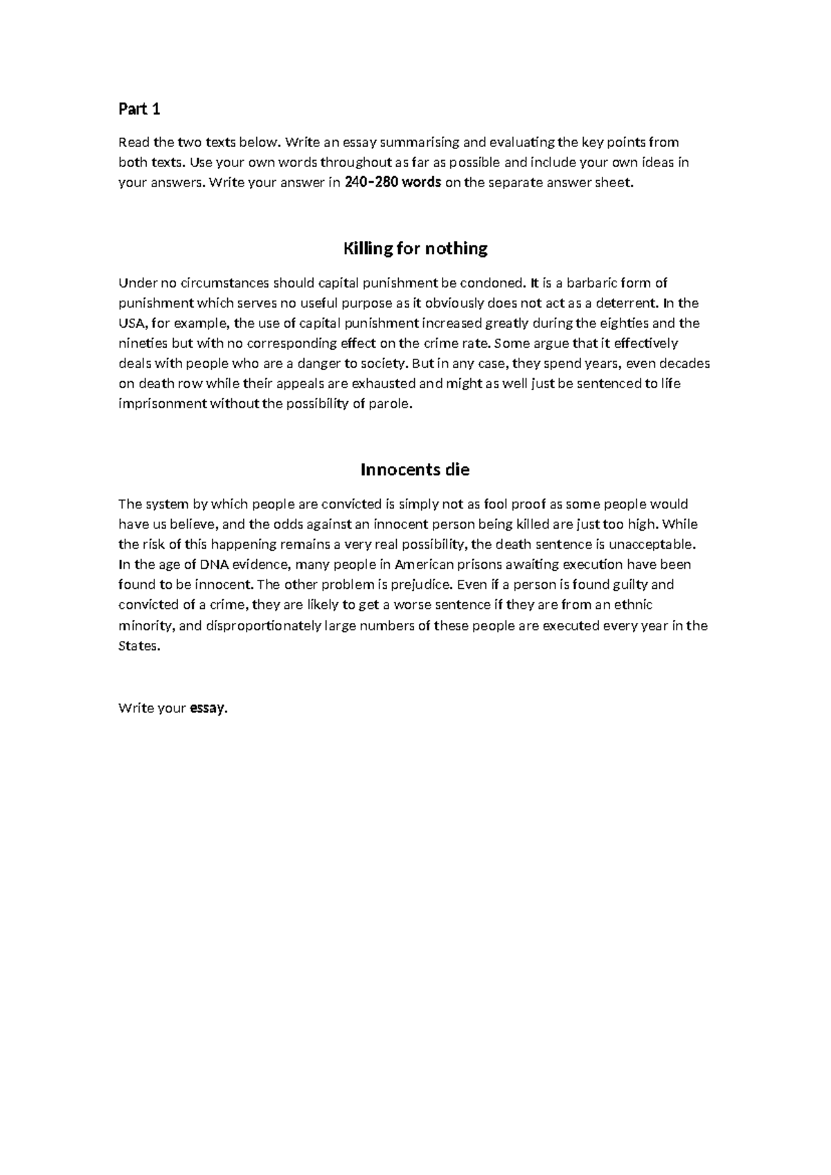 CPE Part 1 Writing - Capital punishment - Part 1 Read the two texts ...