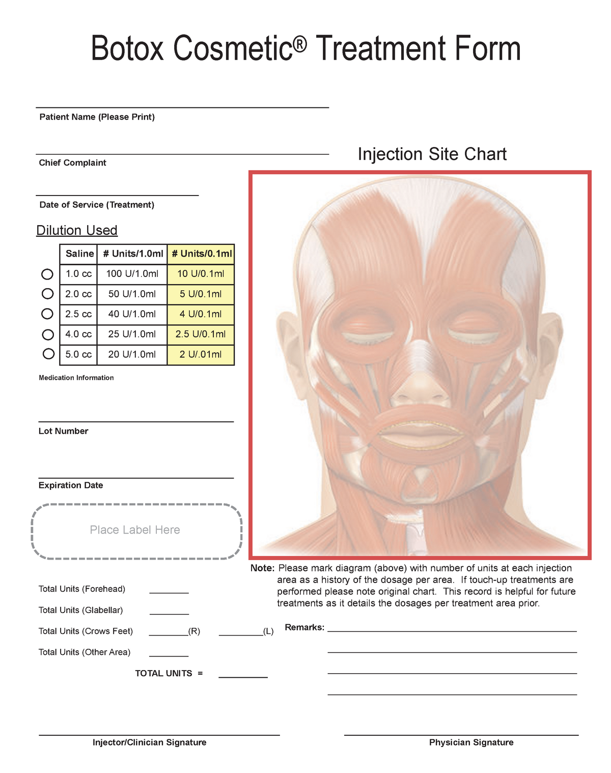Printable Botox Treatment Record Template Printable Form, Templates