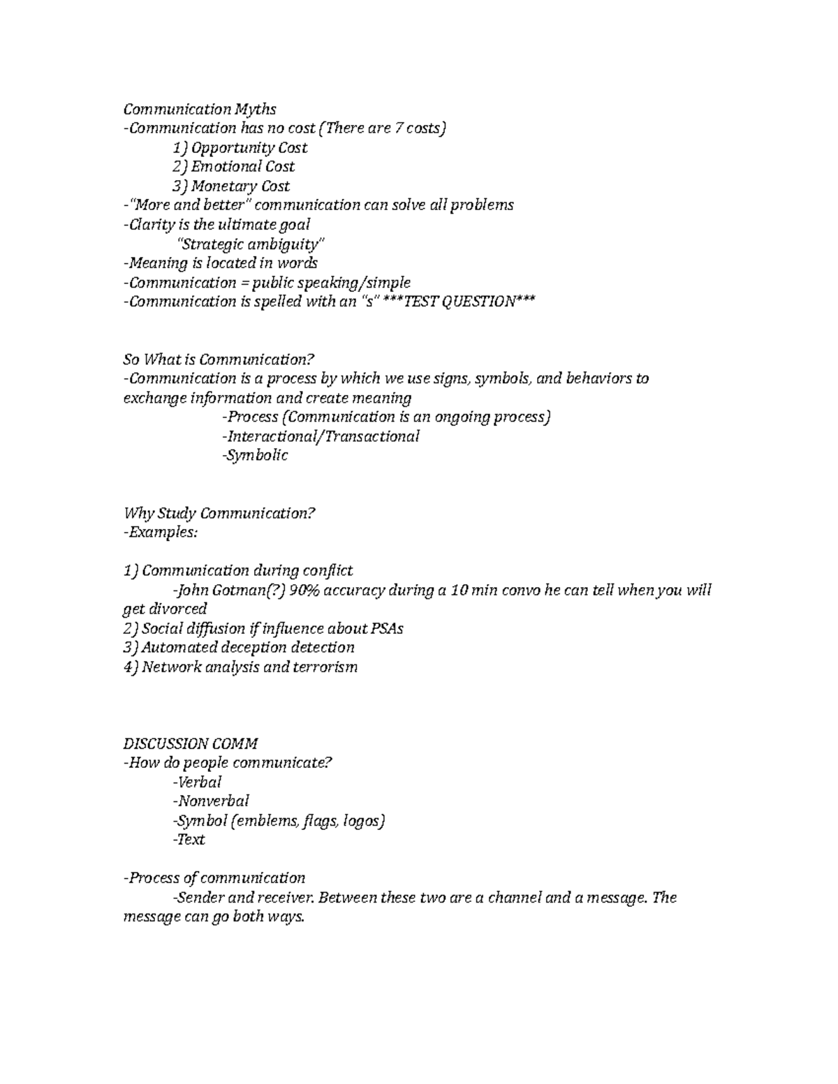 Principles Of Comm Notes Communication Myths Communication Has No