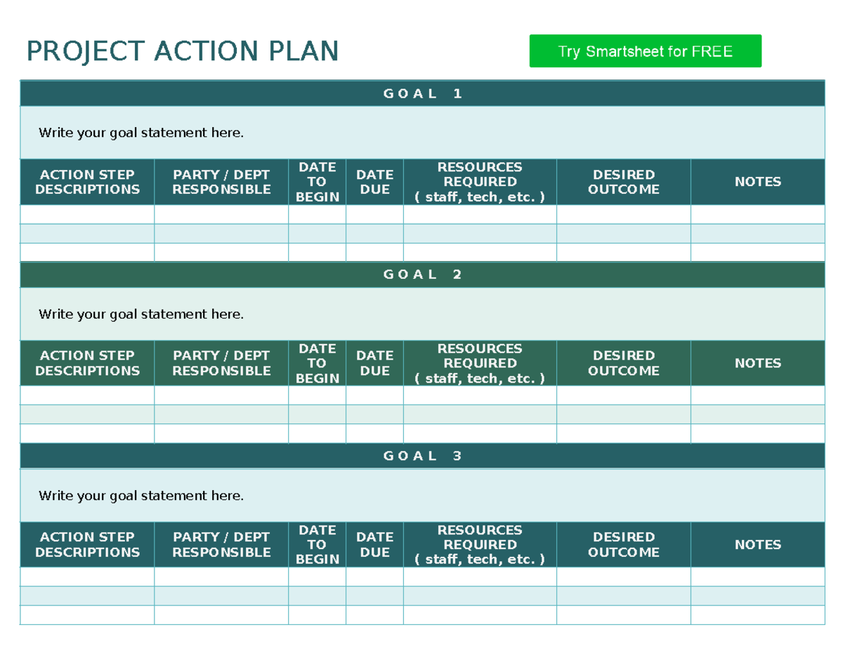 Action plan - PROJECT ACTION PLAN G O A L 1 Write your goal statement ...