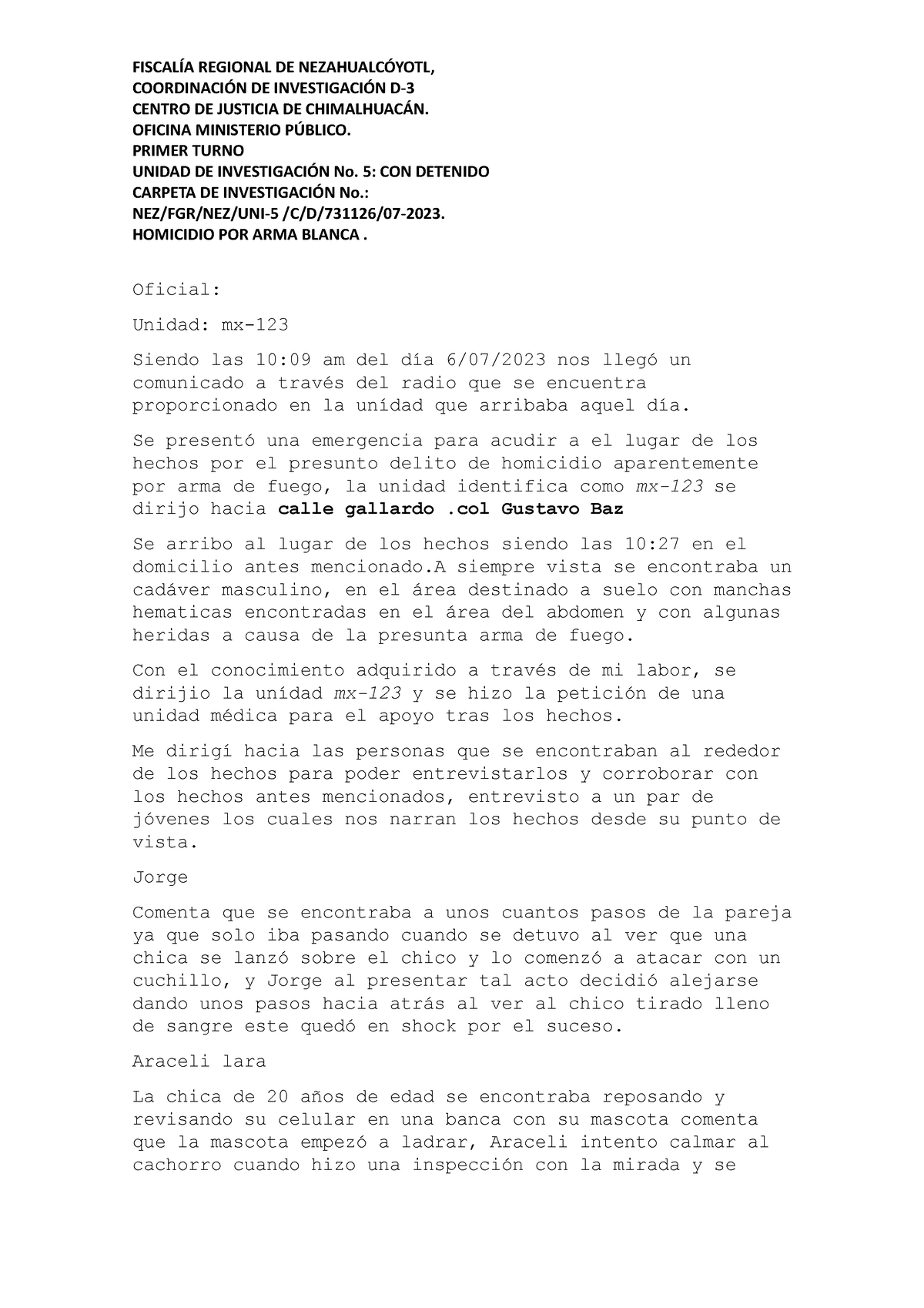 Informe Policial FiscalÍa Regional De NezahualcÓyotl CoordinaciÓn De InvestigaciÓn D Centro 6091