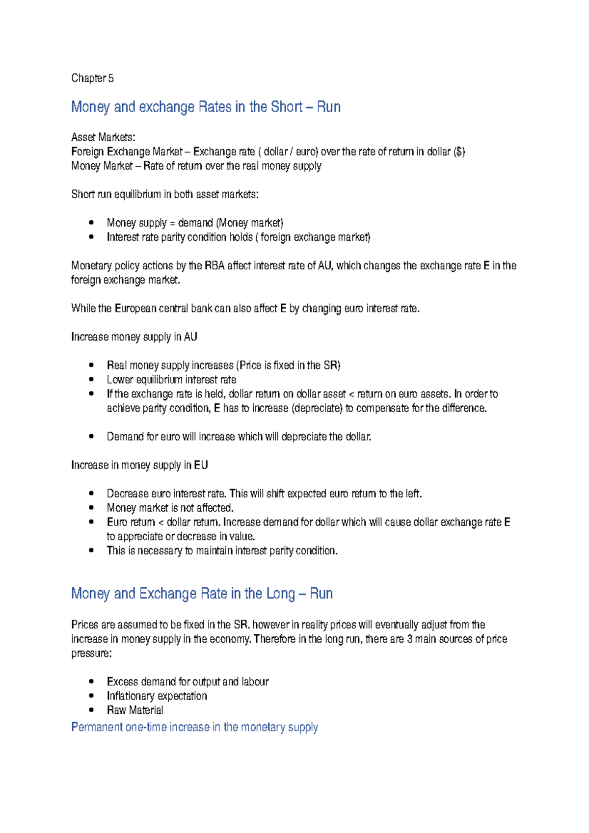 ECON3236 International finance Notes - Chapter 5 Money and exchange ...