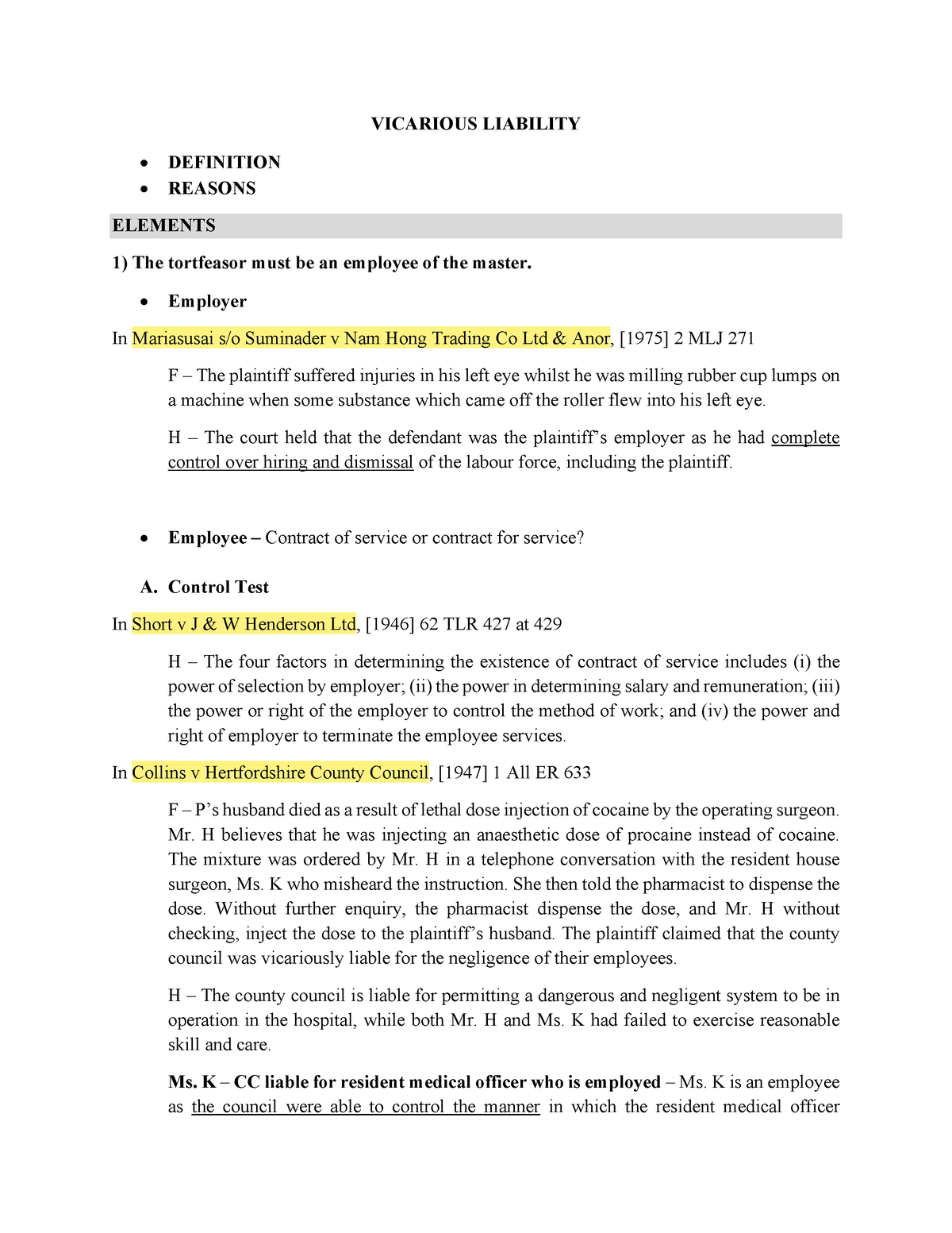 Torts 2 Vicarious Liability - Copy (2) - Copy - VICARIOUS LIABILITY ...