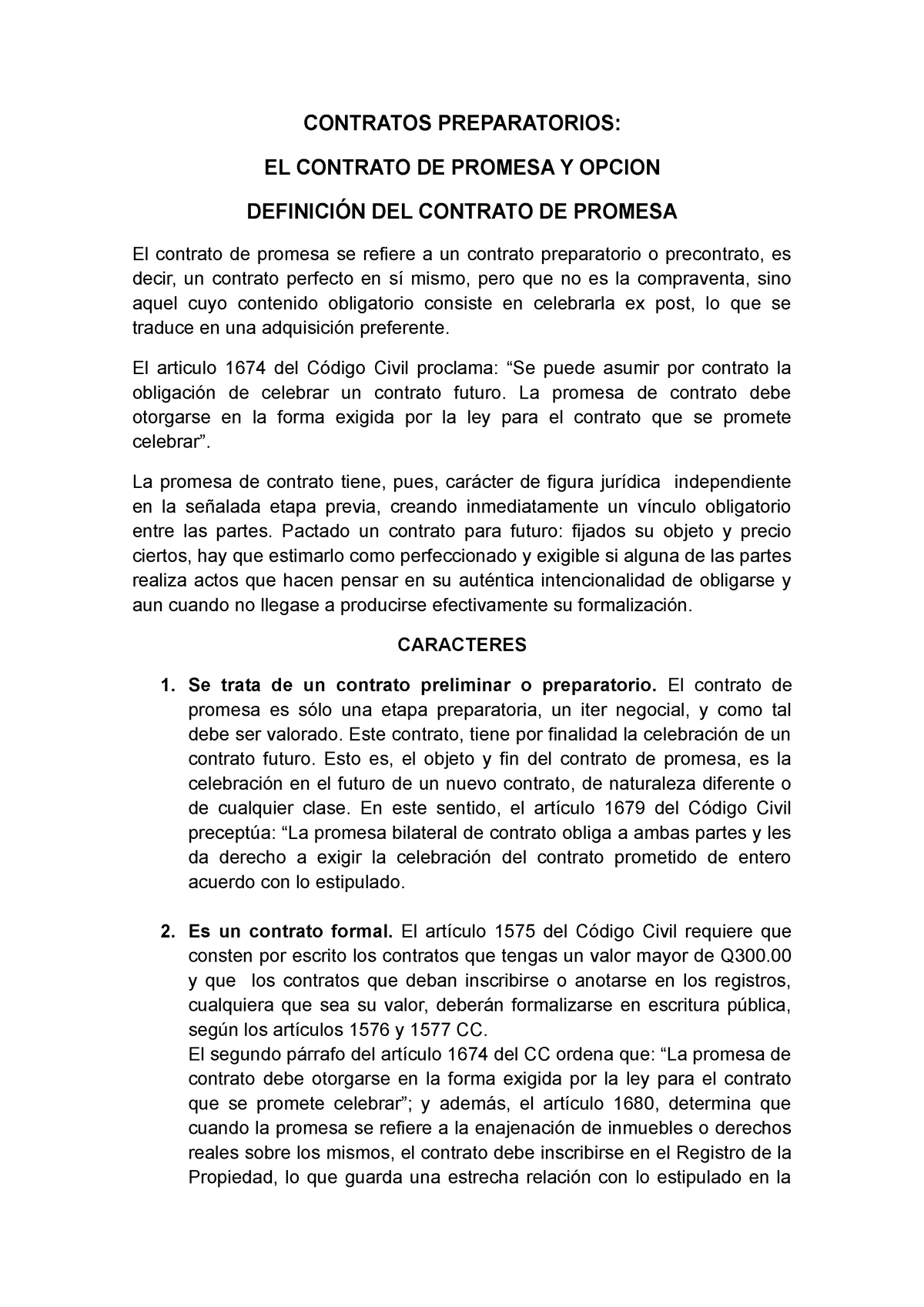 Contratos Preparatorios Contratos Preparatorios El Contrato De Promesa Y Opcion DefiniciÓn 1005