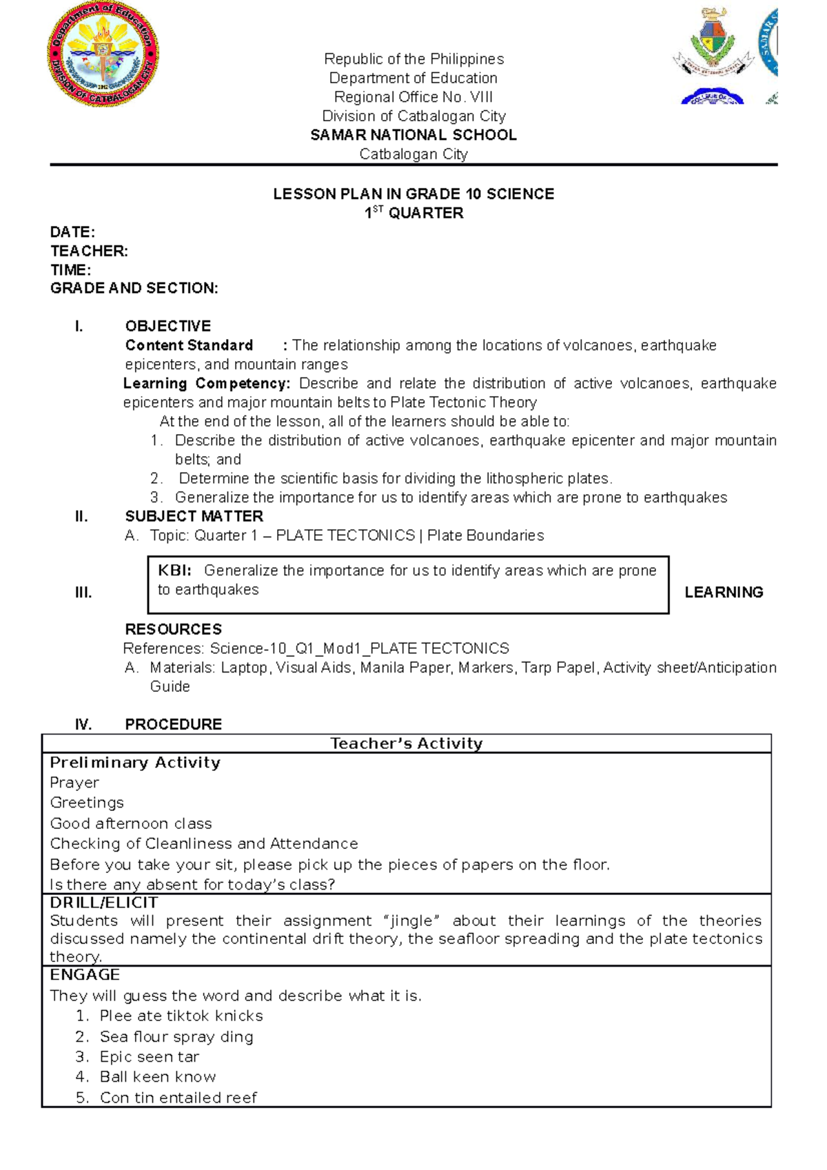 Processes AND LAND Forms Along Plate Boundaries - Republic of the ...