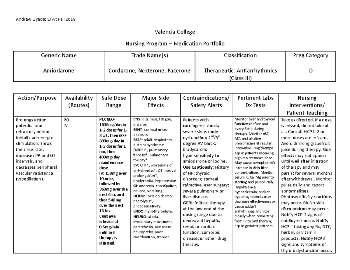 Amiodarone - Linear - Fall 2018 - Andrew Fall 2018 Valencia College ...