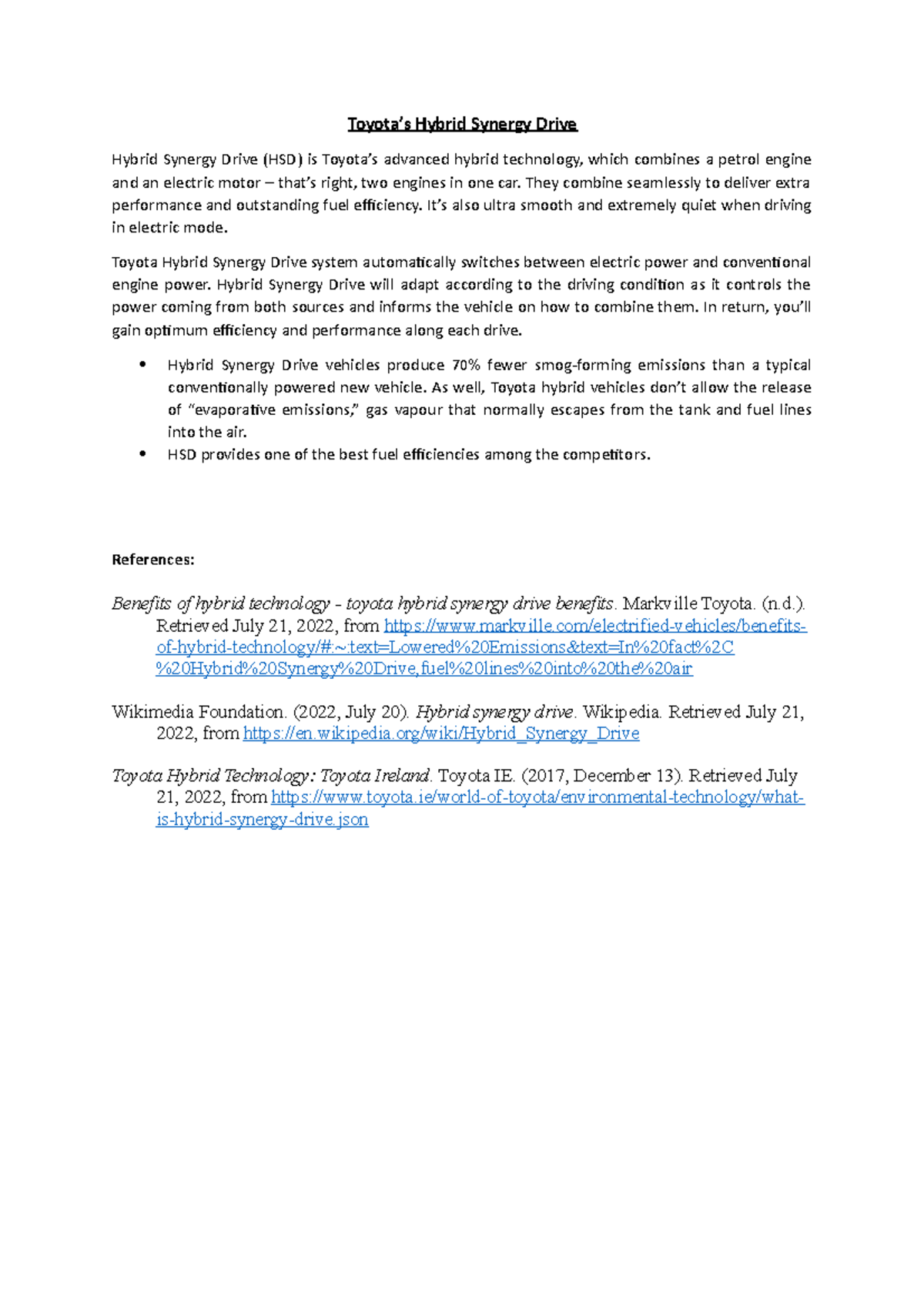 Hybrid Synergy Drive - Toyota’s Hybrid Synergy Drive Hybrid Synergy ...