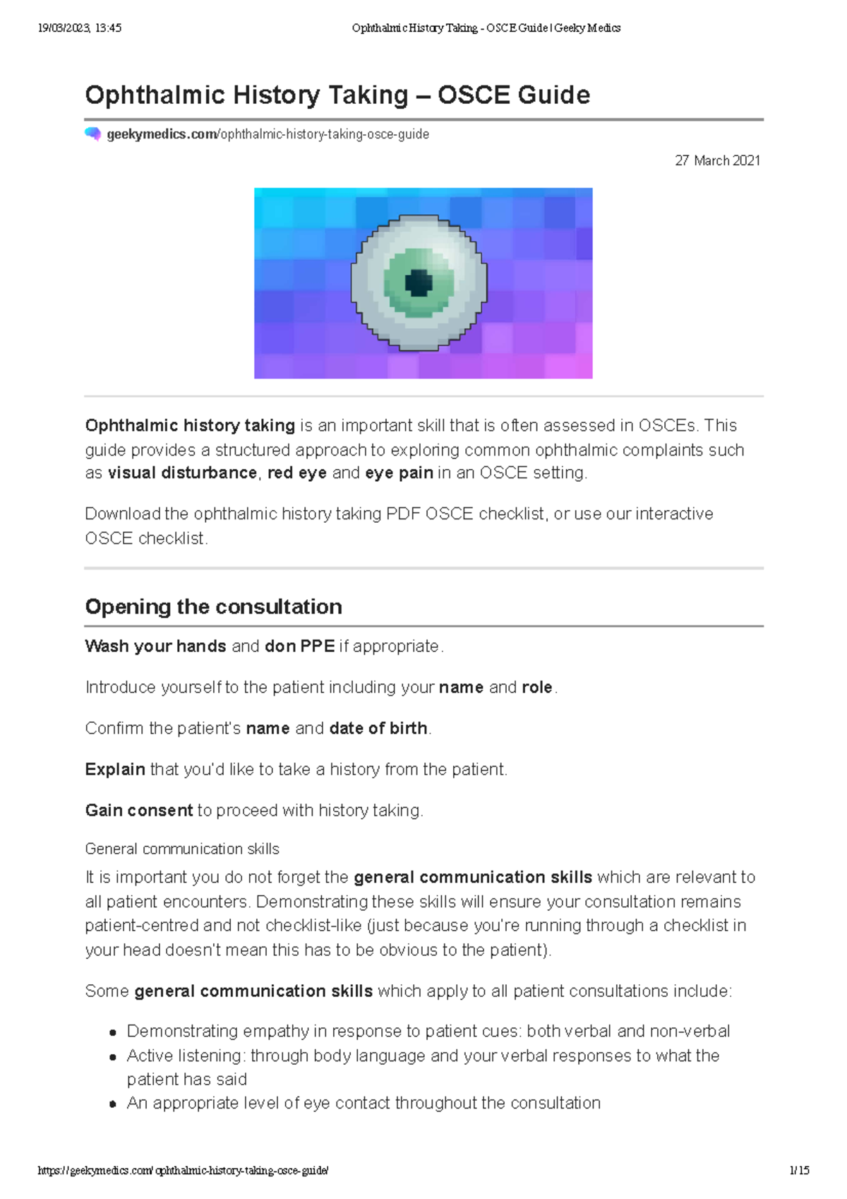 Ophthalmic History Taking - OSCE Guide Geeky Medics - 27 March 2021 ...