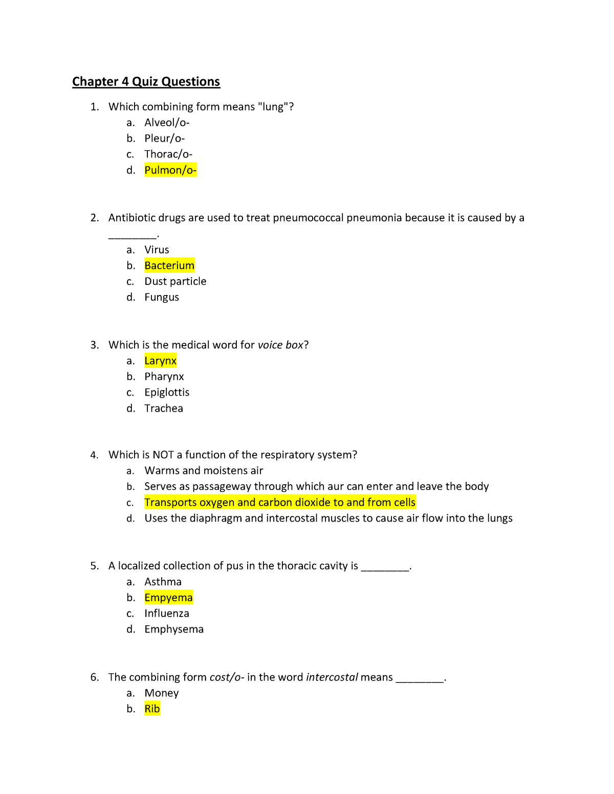Chapter 4 medical terminology answers