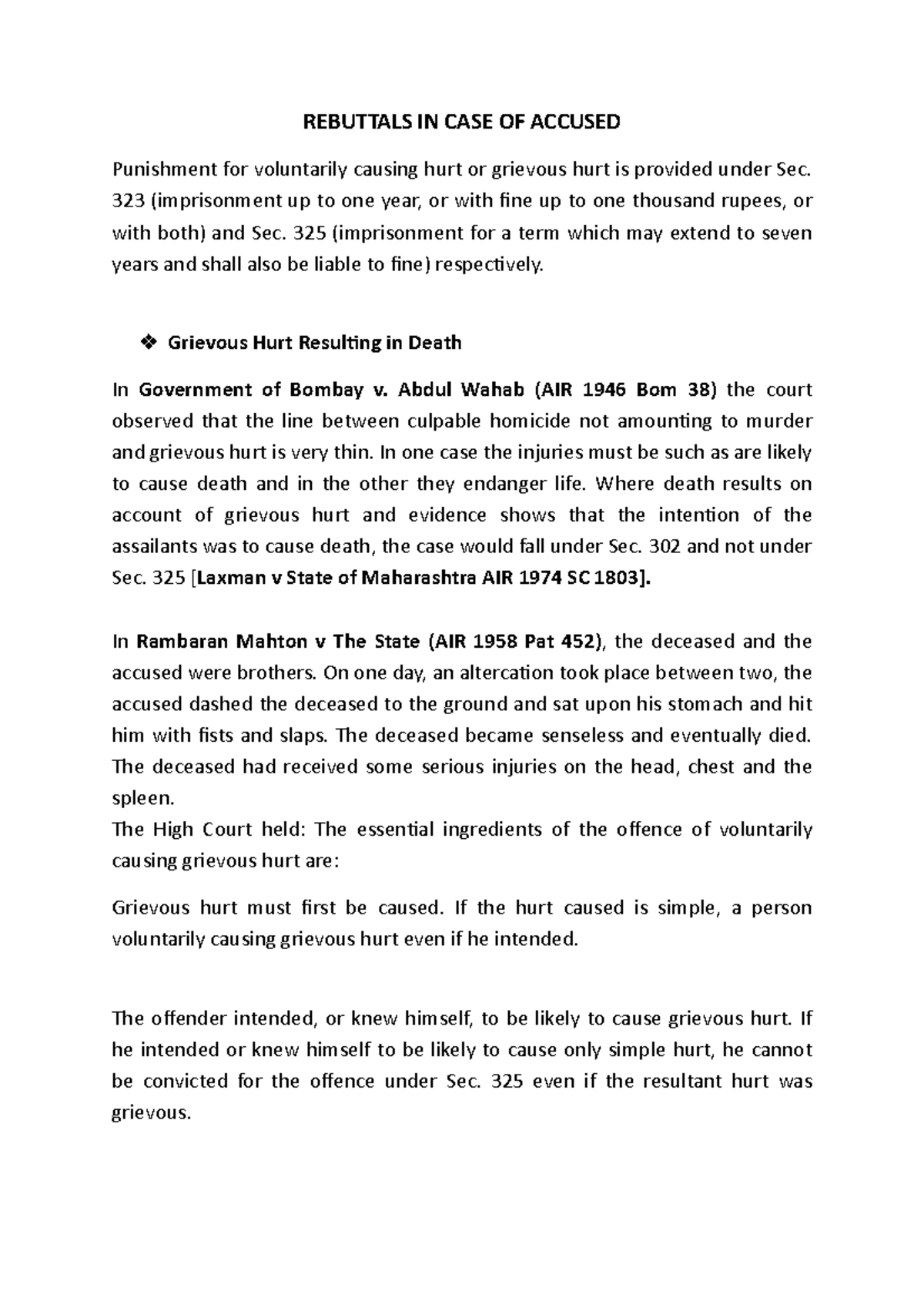 Rebuttals - REBUTTALS IN CASE OF ACCUSED Punishment for voluntarily ...