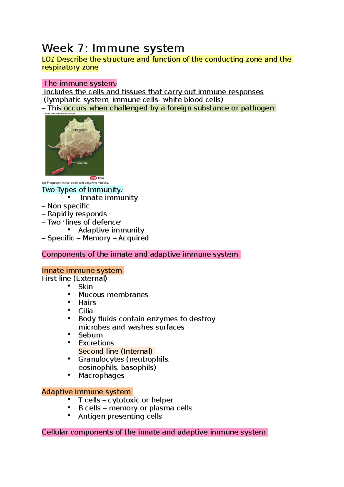 7. Immune System HBA - Week 7: Immune system LO 1 Describe the ...