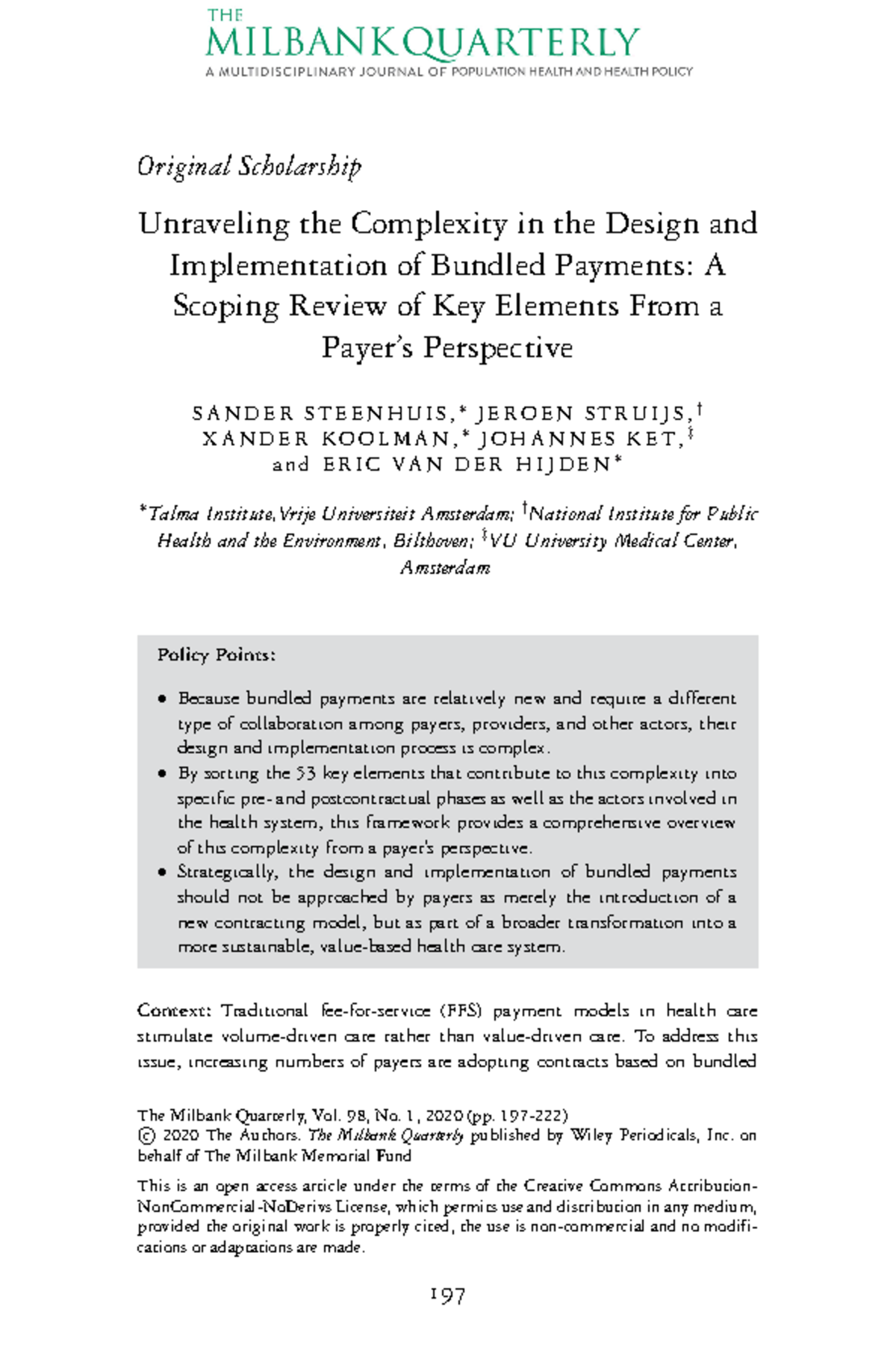 Milbank Quarterly 2020 Steenhuis Unraveling the Complexity in the