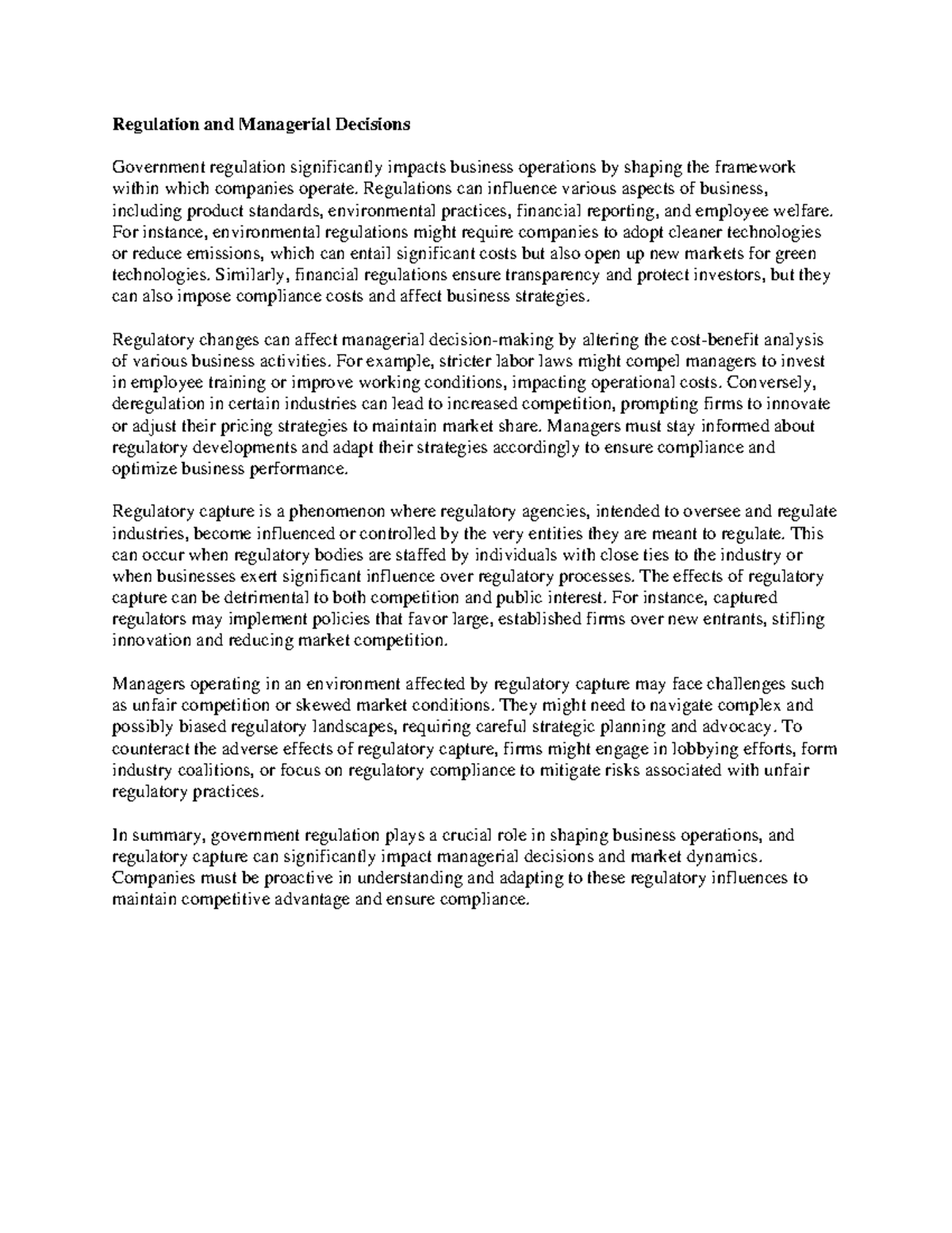 Regulation and Managerial Decisions - Regulation and Managerial ...