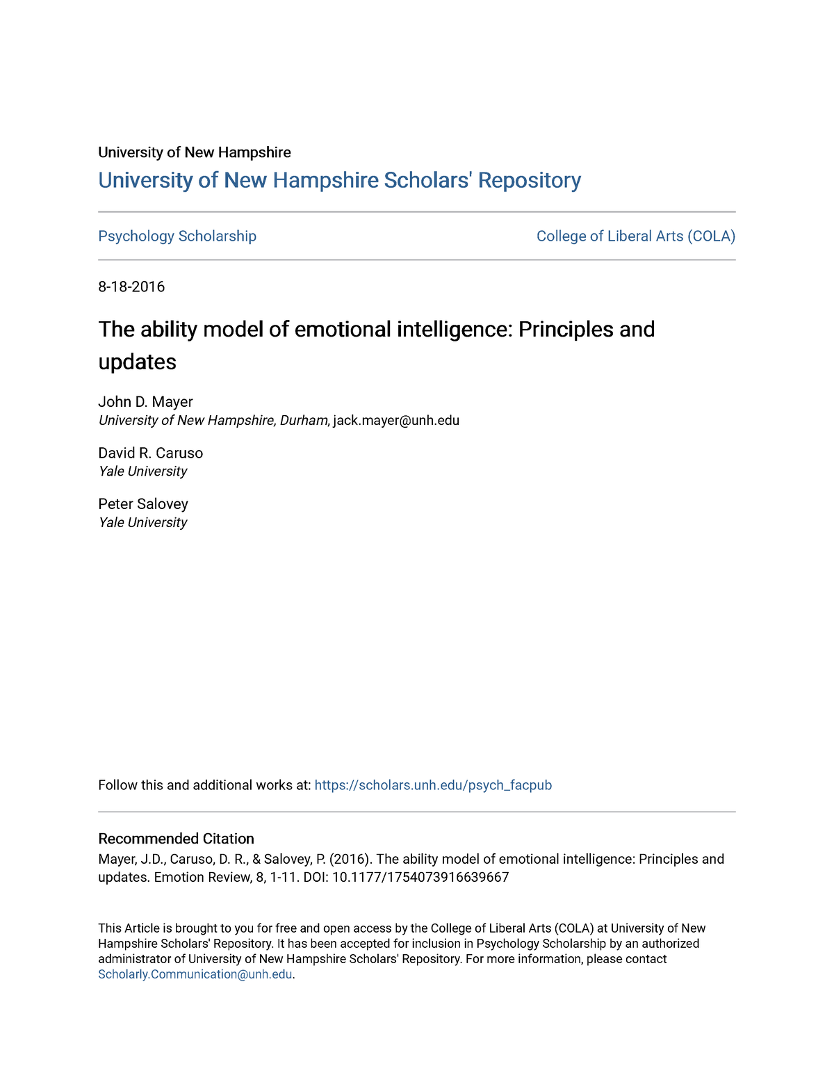 The Ability Model Of Emotional Intelligence Principles And Updat ...