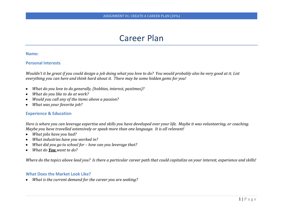 create a career plan assignment